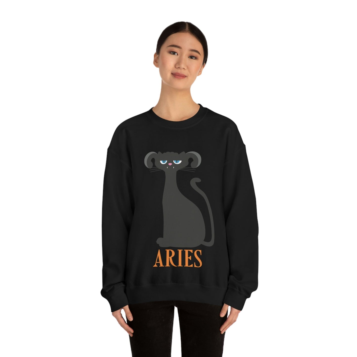 Aries Cat Zodiac Sign Unisex Heavy Blend™ Crewneck Sweatshirt Ichaku [Perfect Gifts Selection]