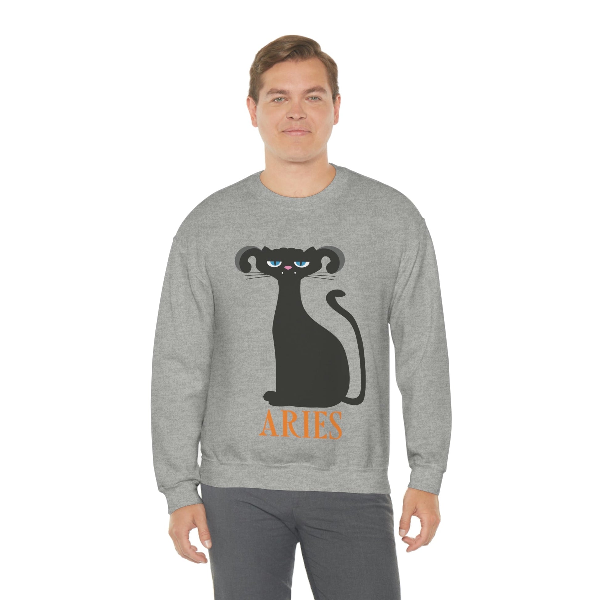 Aries Cat Zodiac Sign Unisex Heavy Blend™ Crewneck Sweatshirt Ichaku [Perfect Gifts Selection]