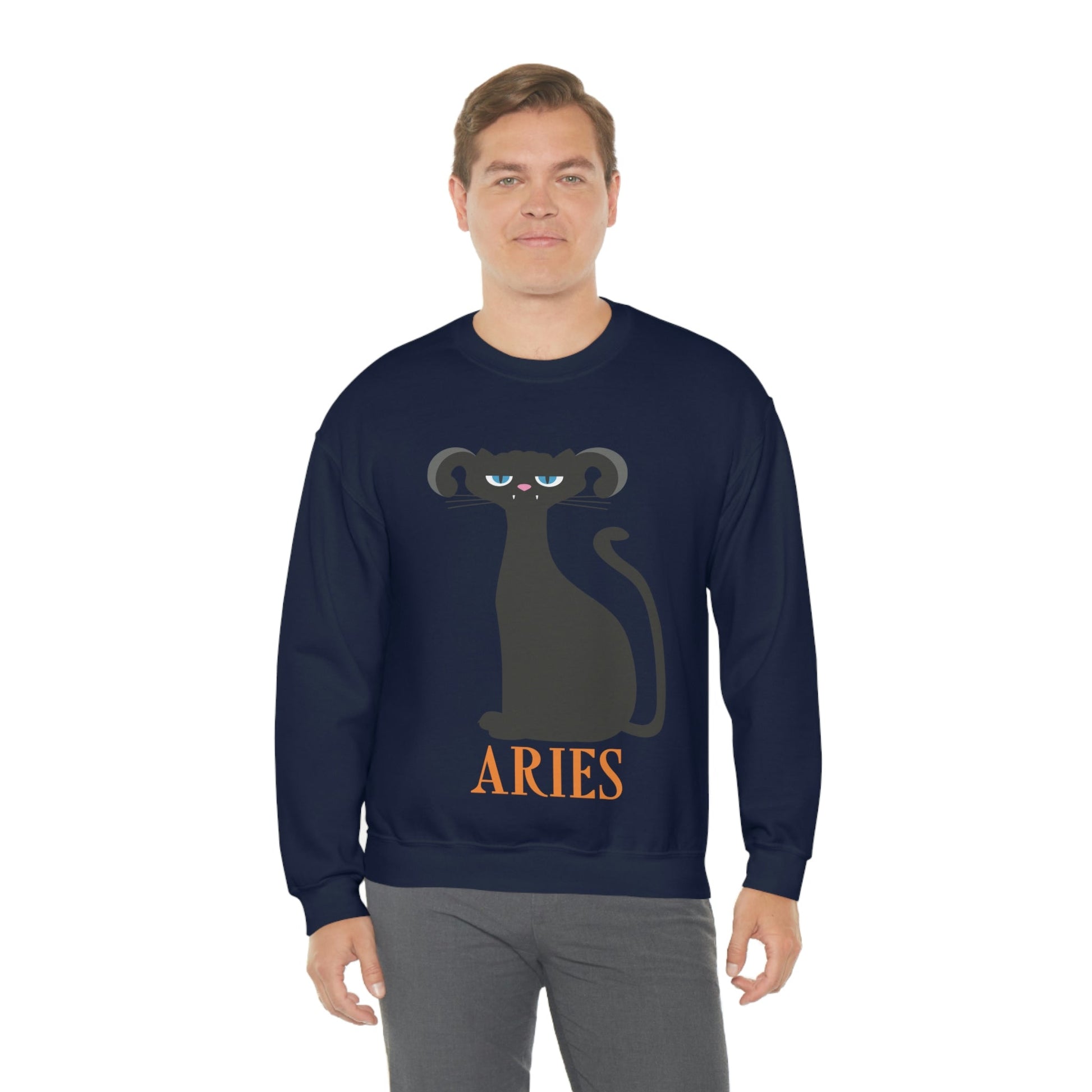 Aries Cat Zodiac Sign Unisex Heavy Blend™ Crewneck Sweatshirt Ichaku [Perfect Gifts Selection]