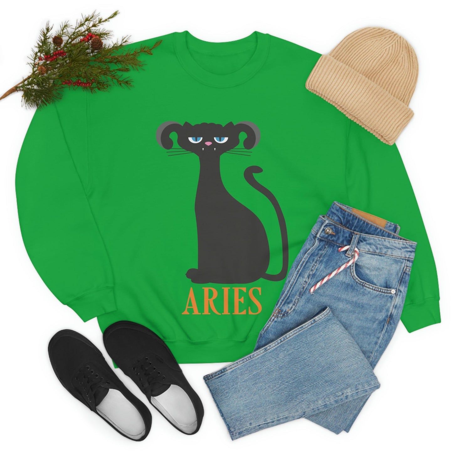 Aries Cat Zodiac Sign Unisex Heavy Blend™ Crewneck Sweatshirt Ichaku [Perfect Gifts Selection]