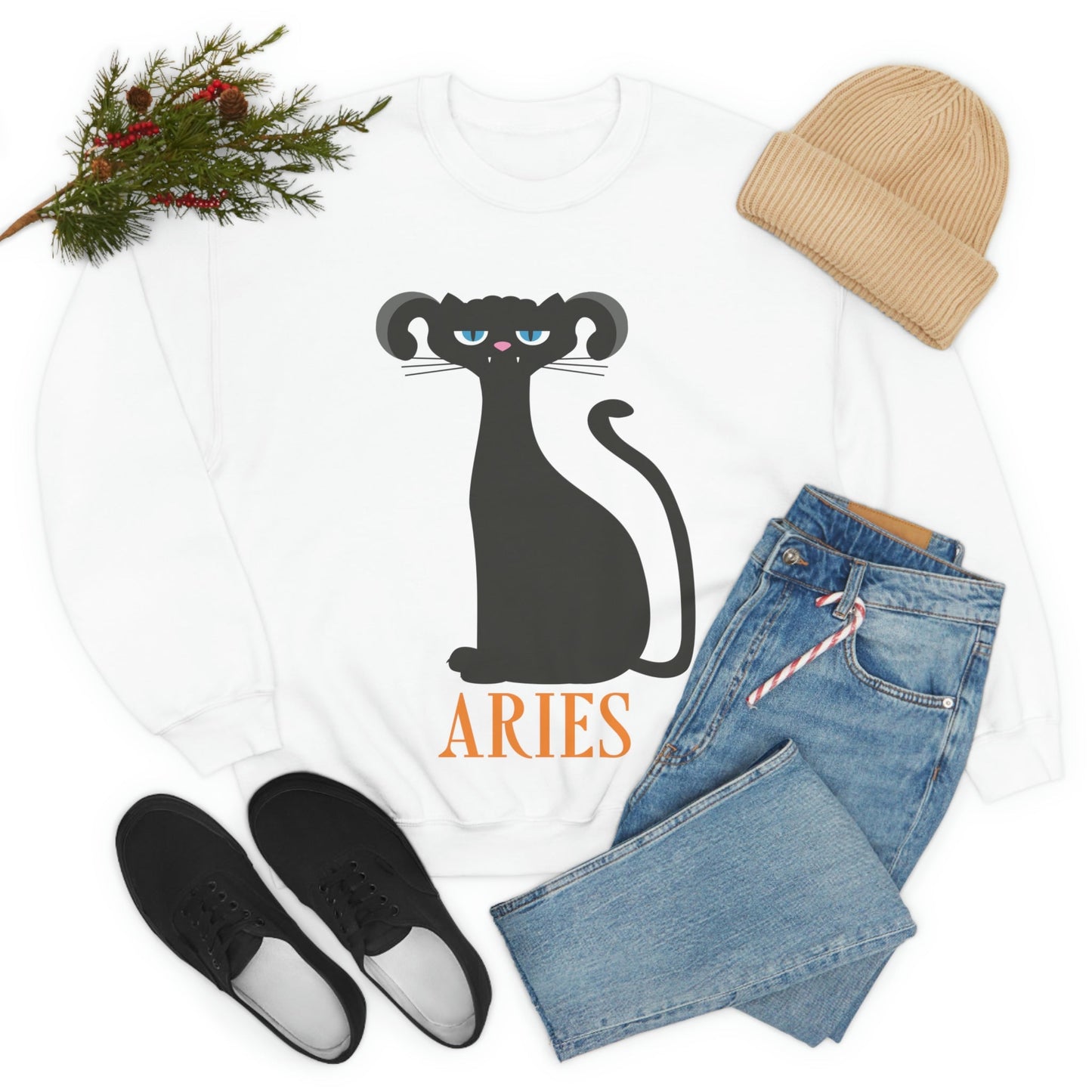 Aries Cat Zodiac Sign Unisex Heavy Blend™ Crewneck Sweatshirt Ichaku [Perfect Gifts Selection]