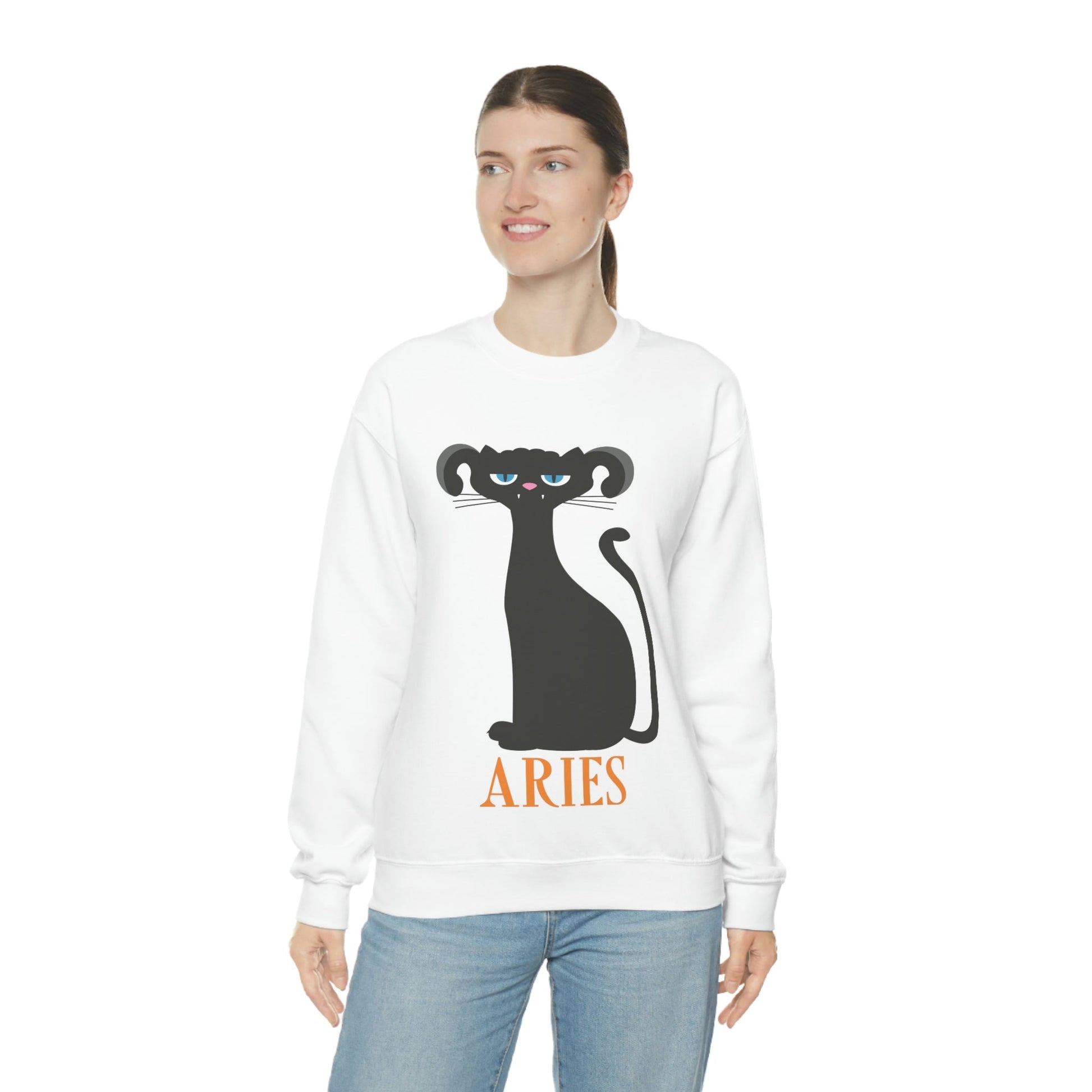 Aries Cat Zodiac Sign Unisex Heavy Blend™ Crewneck Sweatshirt Ichaku [Perfect Gifts Selection]