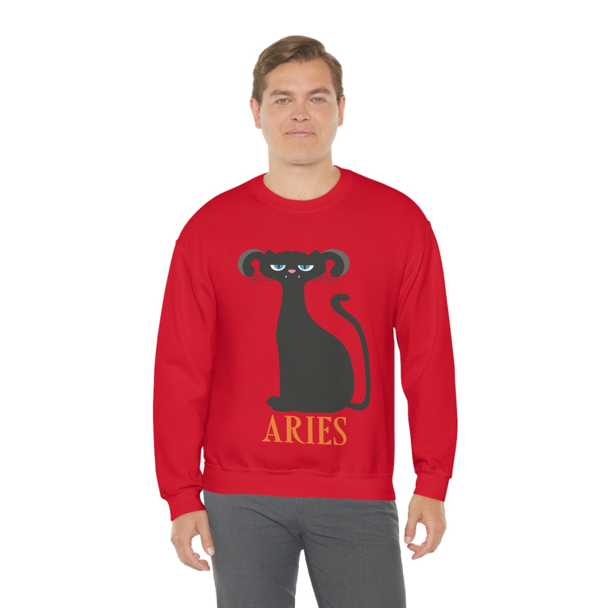 Aries Cat Zodiac Sign Unisex Heavy Blend™ Crewneck Sweatshirt Ichaku [Perfect Gifts Selection]