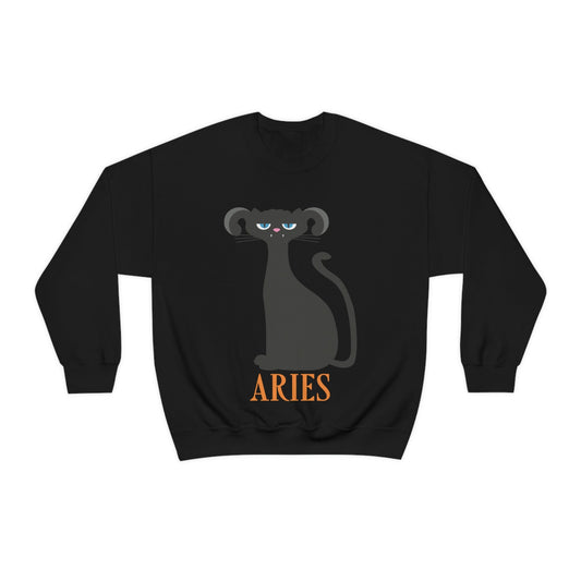 Aries Cat Zodiac Sign Unisex Heavy Blend™ Crewneck Sweatshirt Ichaku [Perfect Gifts Selection]