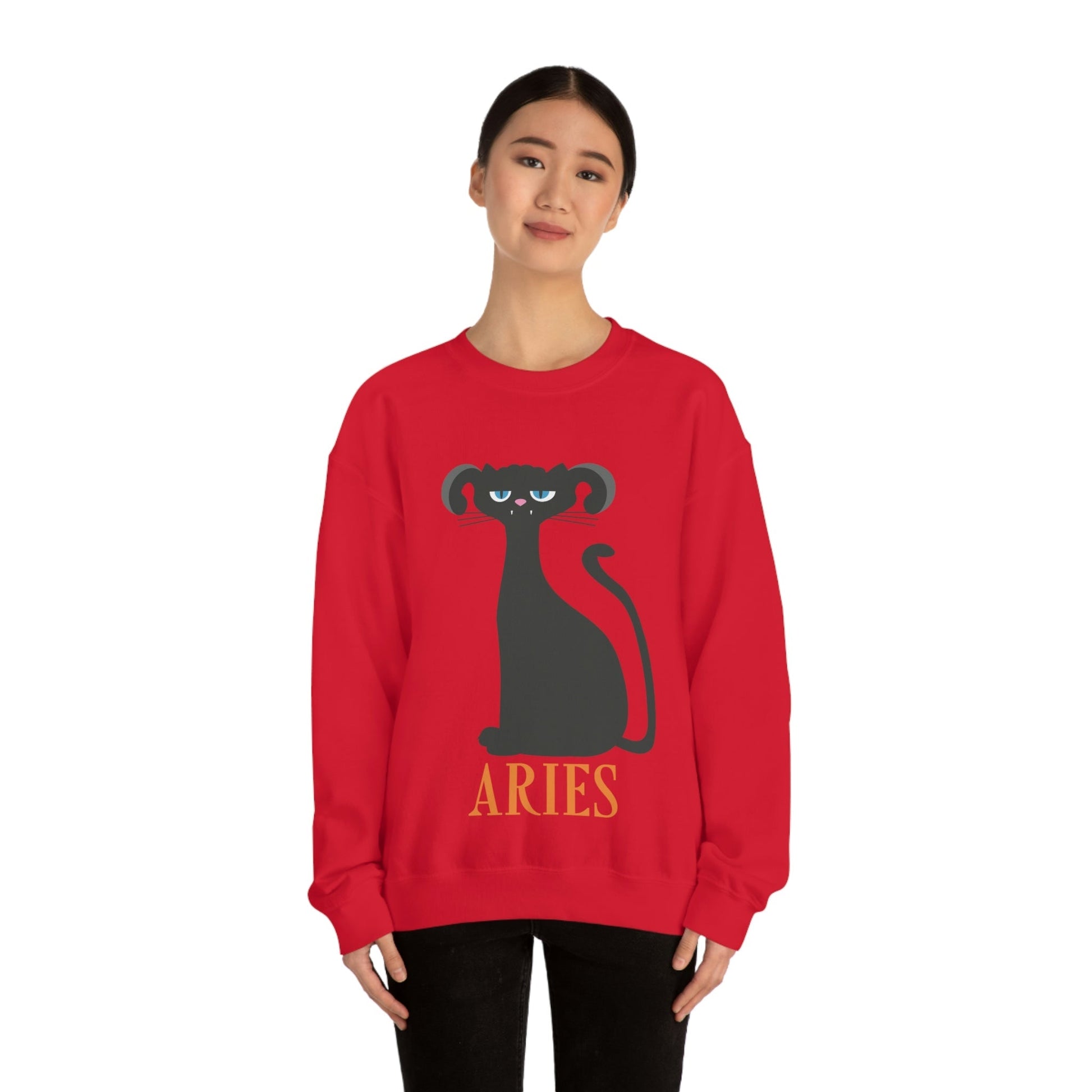 Aries Cat Zodiac Sign Unisex Heavy Blend™ Crewneck Sweatshirt Ichaku [Perfect Gifts Selection]