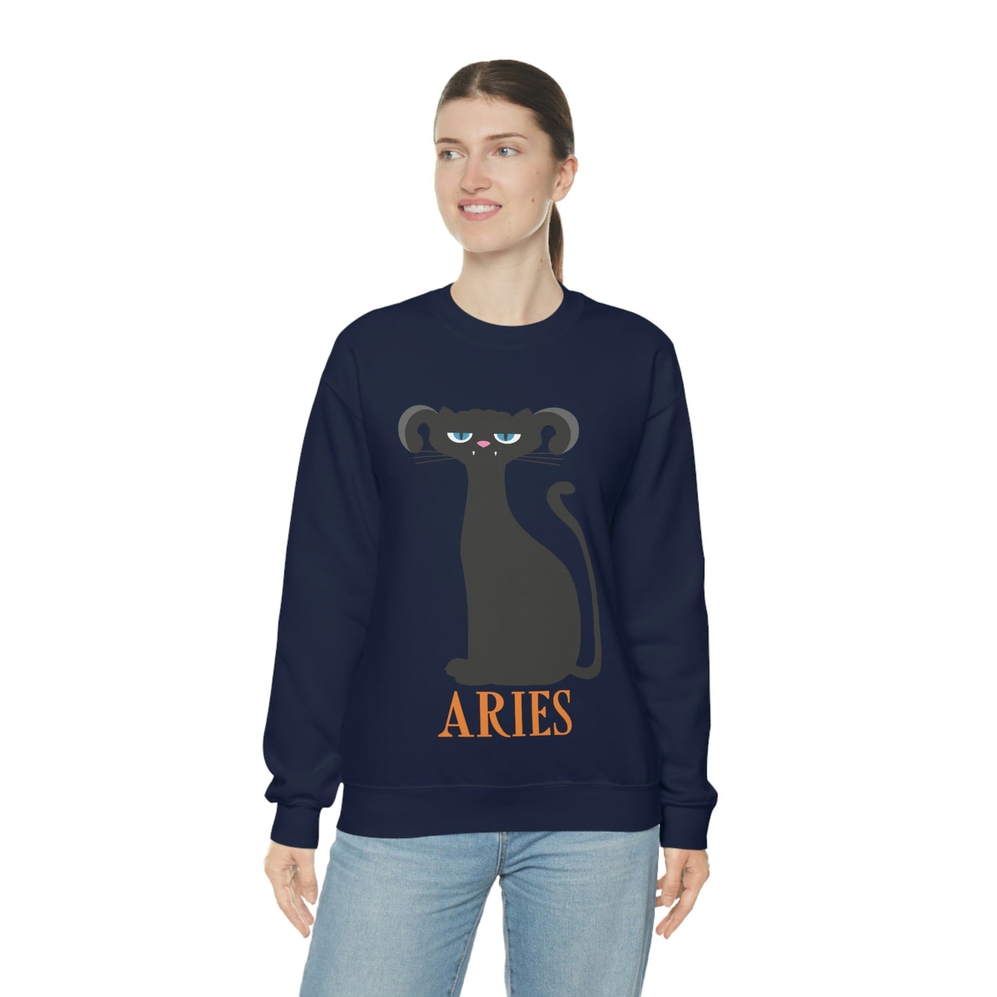 Aries Cat Zodiac Sign Unisex Heavy Blend™ Crewneck Sweatshirt Ichaku [Perfect Gifts Selection]