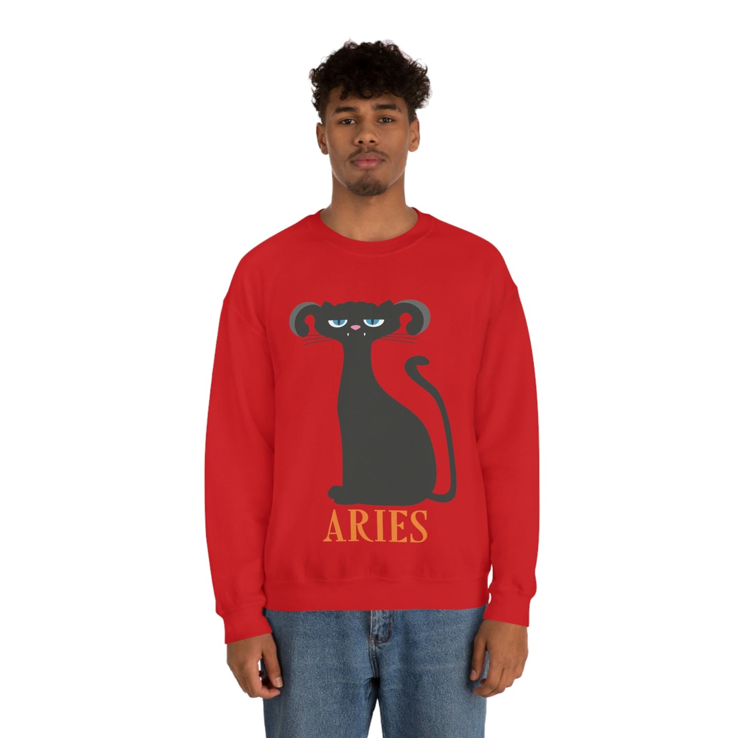 Aries Cat Zodiac Sign Unisex Heavy Blend™ Crewneck Sweatshirt Ichaku [Perfect Gifts Selection]