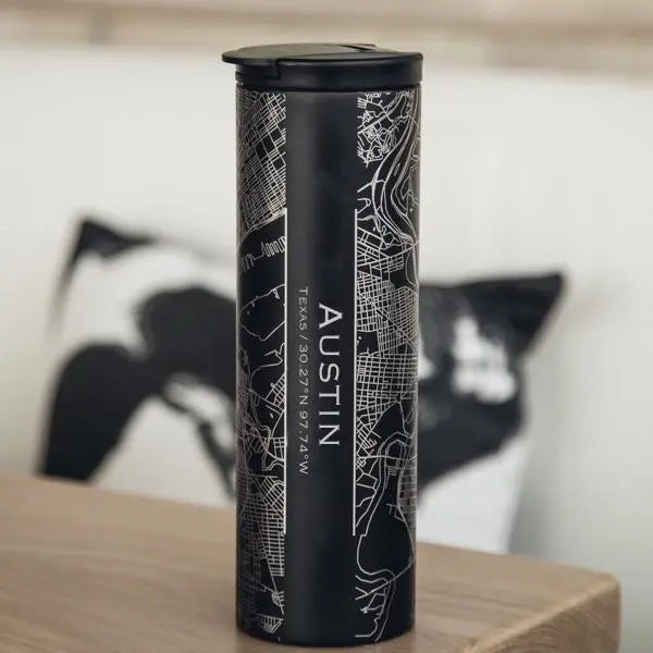 Austin - Texas Map Tumbler in Matte Black Ichaku [Perfect Gifts Selection]