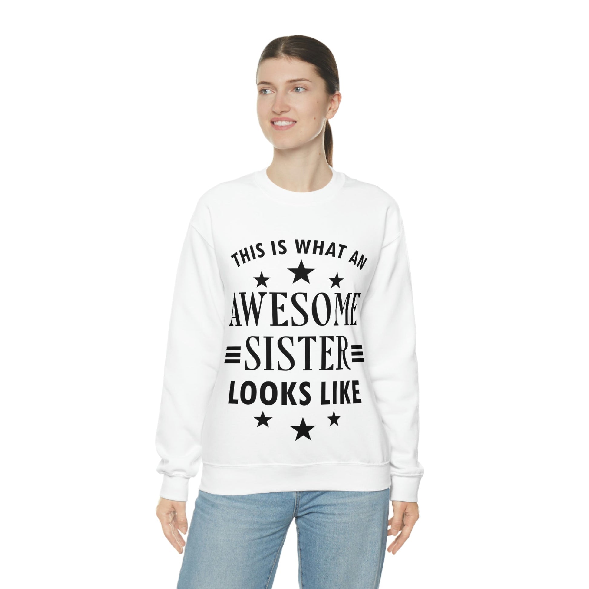 Awesome Sister Funny Slogan Sarcastic Quotes Black Text Unisex Heavy Blend™ Crewneck Sweatshirt Ichaku [Perfect Gifts Selection]