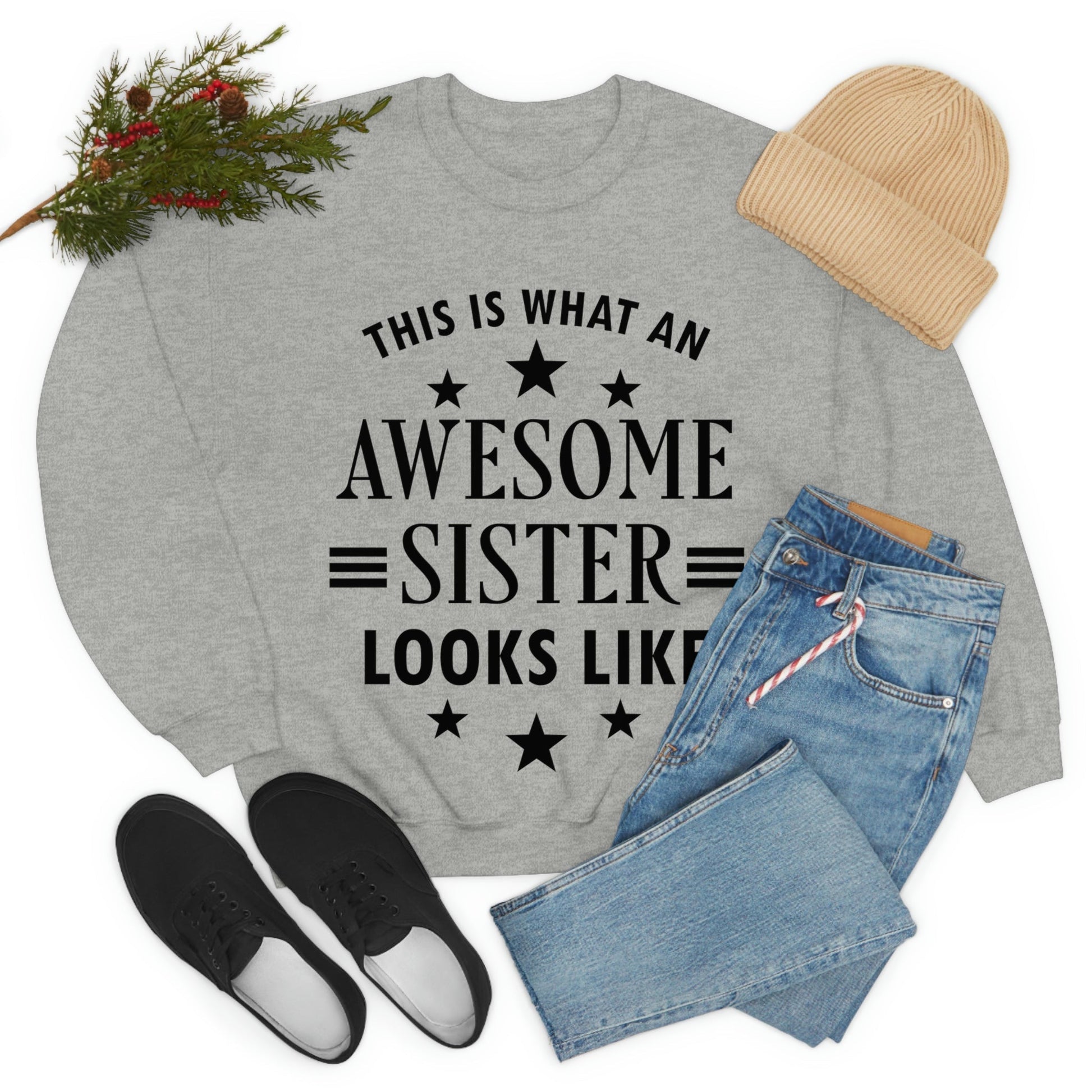 Awesome Sister Funny Slogan Sarcastic Quotes Black Text Unisex Heavy Blend™ Crewneck Sweatshirt Ichaku [Perfect Gifts Selection]