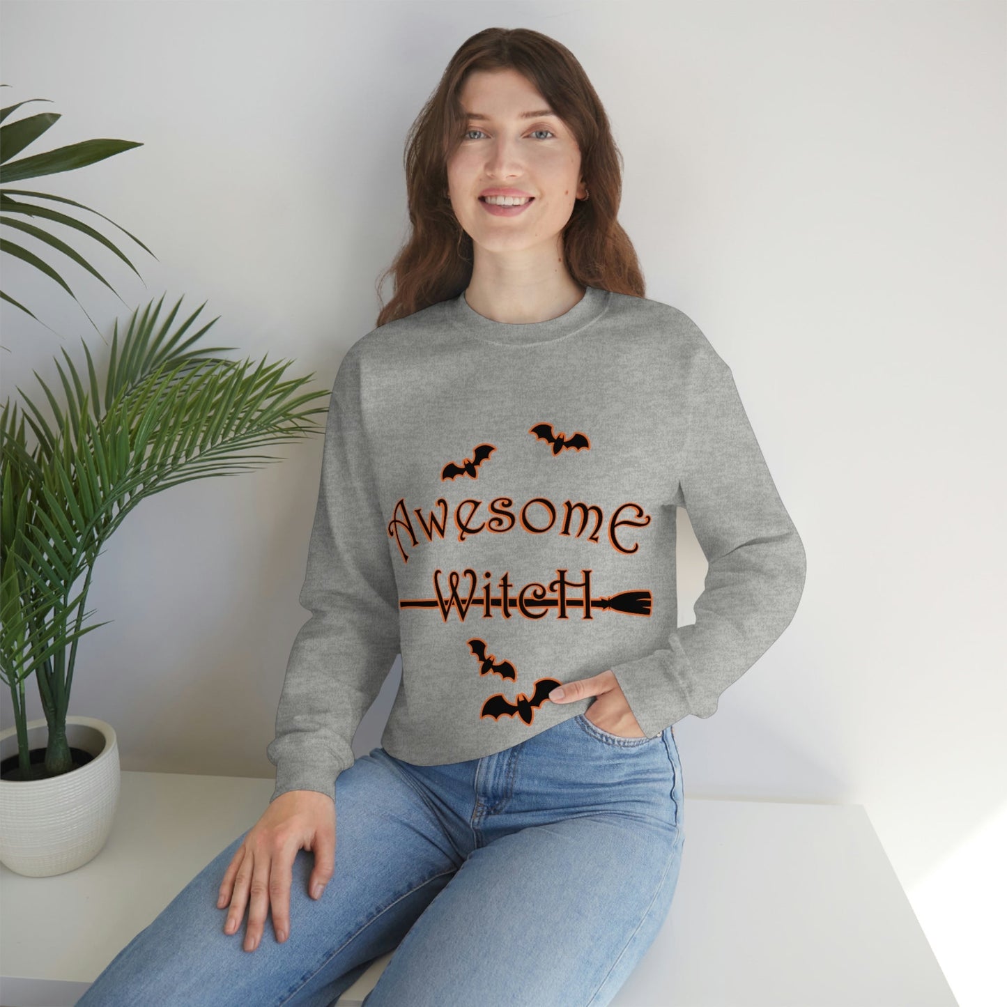 Awesome Witch Halloween Unisex Heavy Blend™ Crewneck Sweatshirt Ichaku [Perfect Gifts Selection]