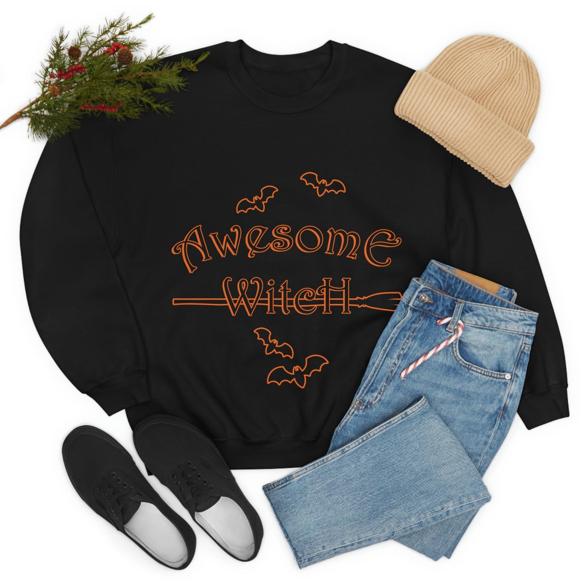 Awesome Witch Halloween Unisex Heavy Blend™ Crewneck Sweatshirt Ichaku [Perfect Gifts Selection]