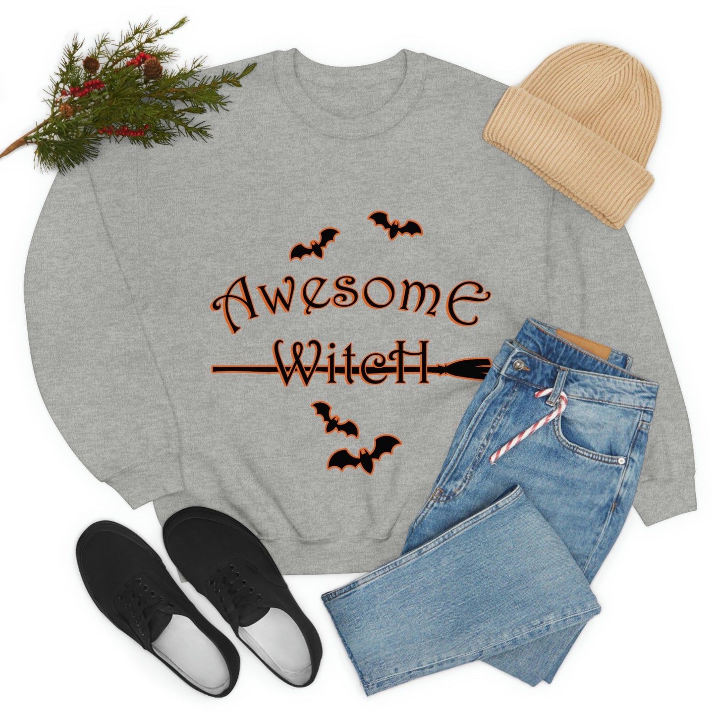 Awesome Witch Halloween Unisex Heavy Blend™ Crewneck Sweatshirt Ichaku [Perfect Gifts Selection]