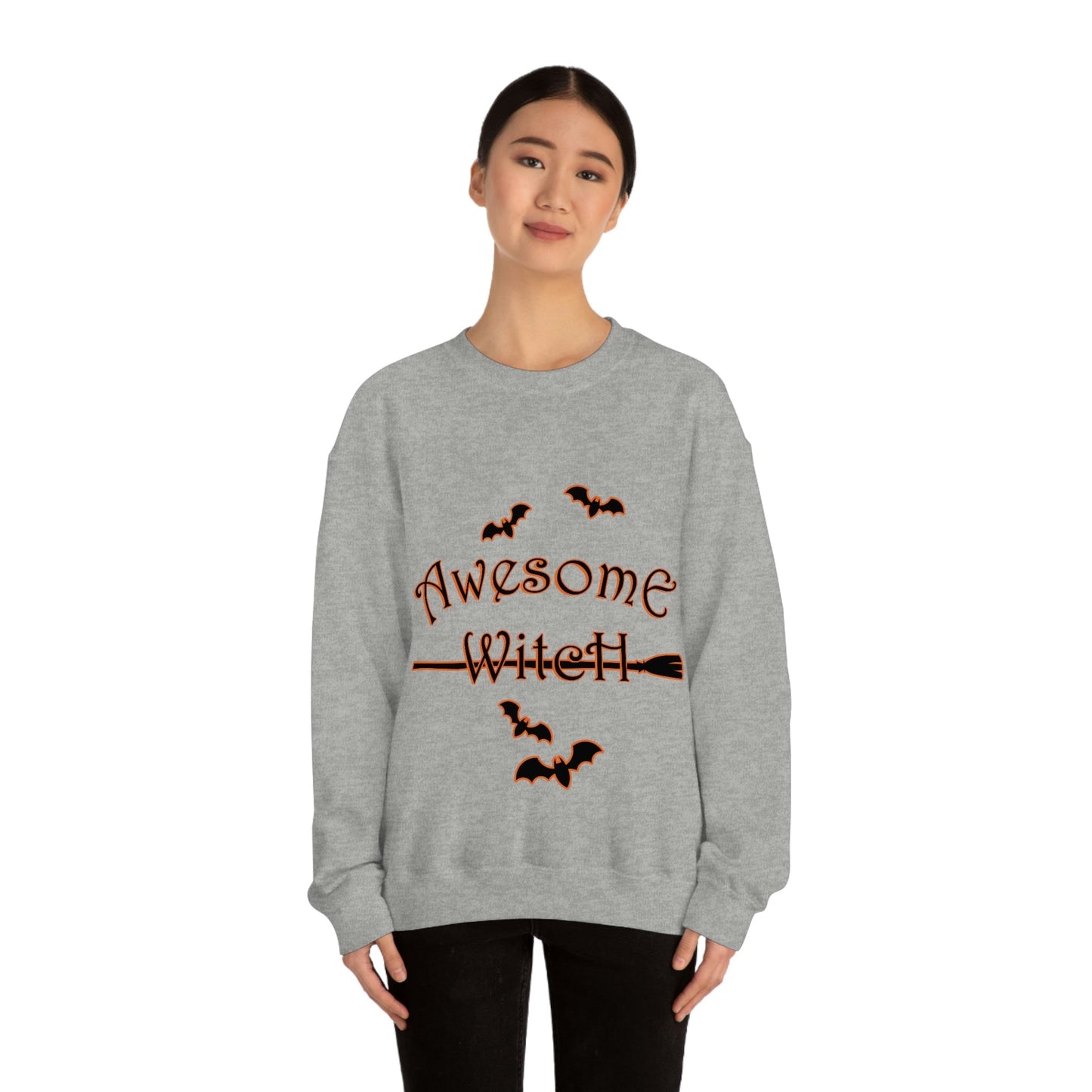 Awesome Witch Halloween Unisex Heavy Blend™ Crewneck Sweatshirt Ichaku [Perfect Gifts Selection]