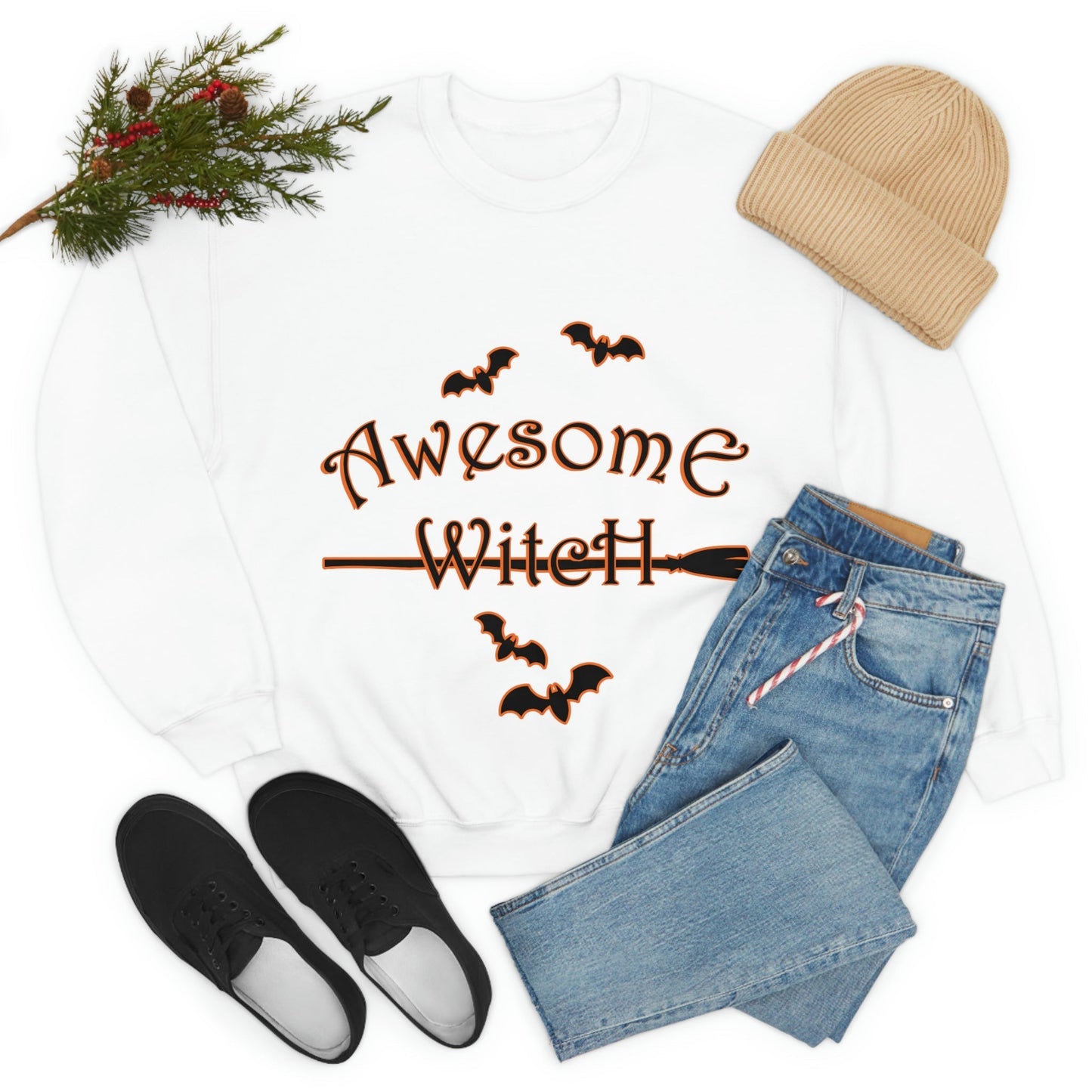 Awesome Witch Halloween Unisex Heavy Blend™ Crewneck Sweatshirt Ichaku [Perfect Gifts Selection]