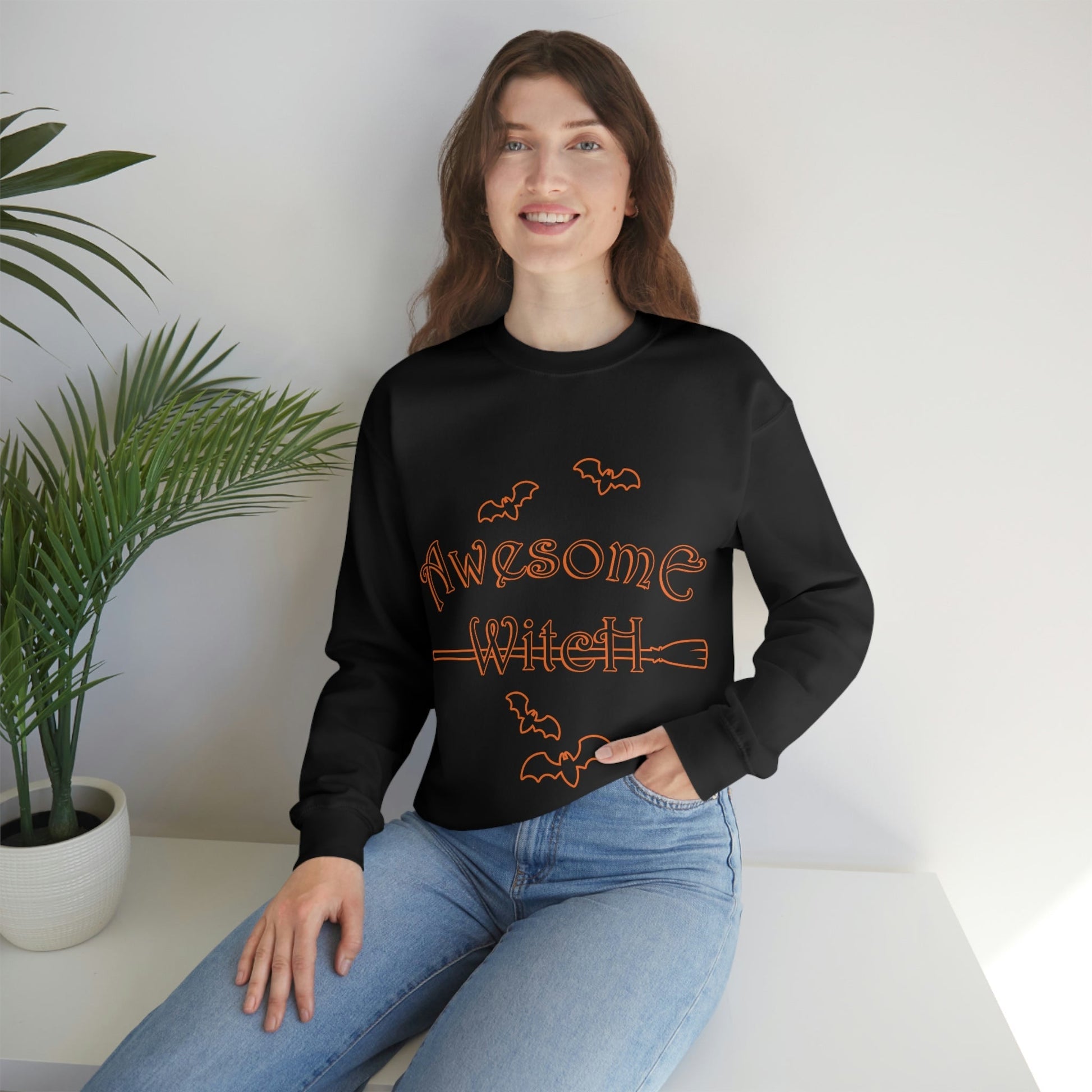 Awesome Witch Halloween Unisex Heavy Blend™ Crewneck Sweatshirt Ichaku [Perfect Gifts Selection]