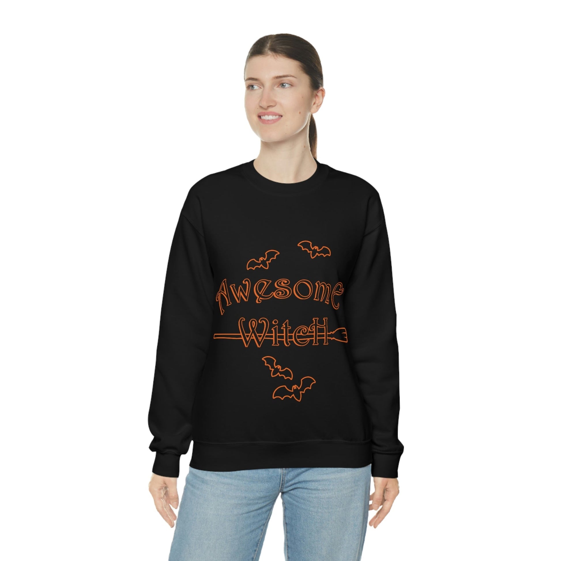 Awesome Witch Halloween Unisex Heavy Blend™ Crewneck Sweatshirt Ichaku [Perfect Gifts Selection]