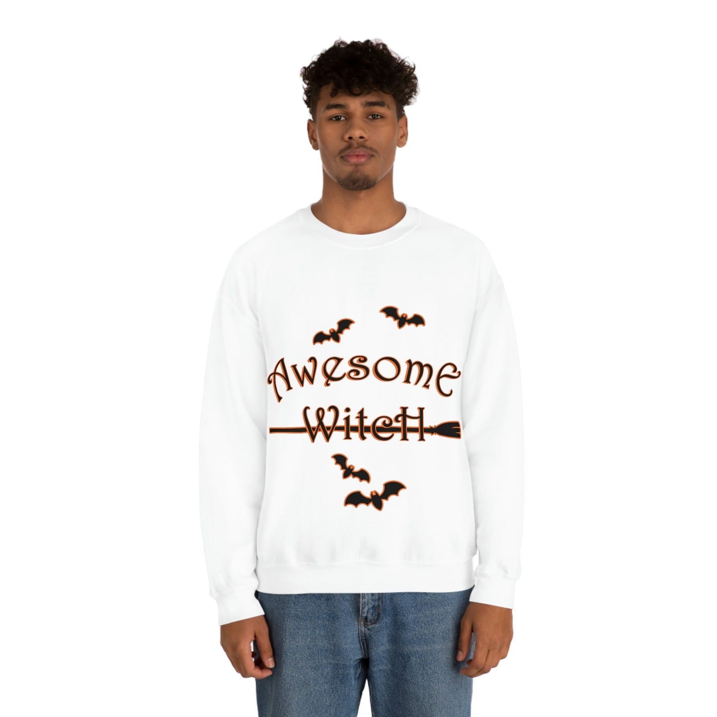 Awesome Witch Halloween Unisex Heavy Blend™ Crewneck Sweatshirt Ichaku [Perfect Gifts Selection]