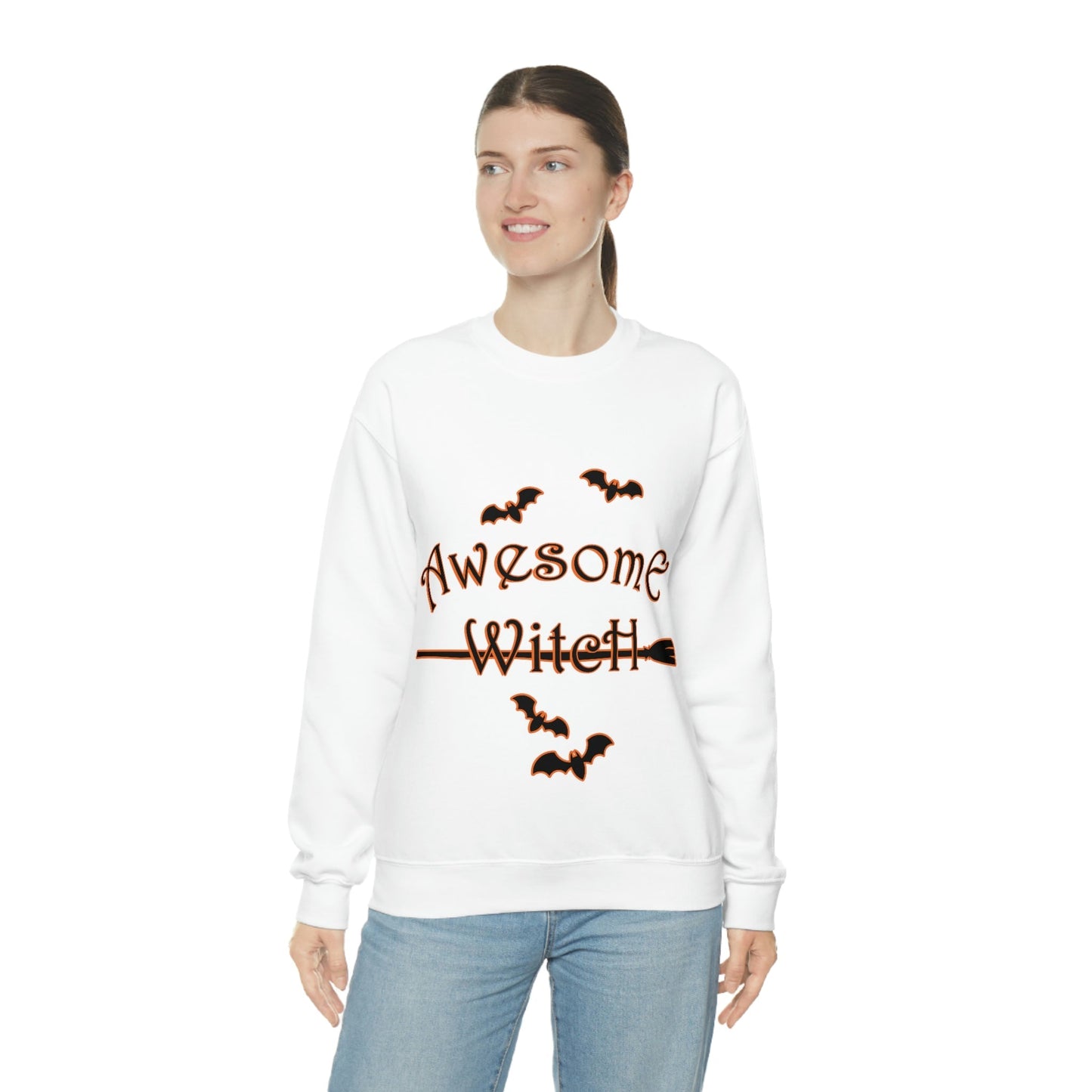 Awesome Witch Halloween Unisex Heavy Blend™ Crewneck Sweatshirt Ichaku [Perfect Gifts Selection]