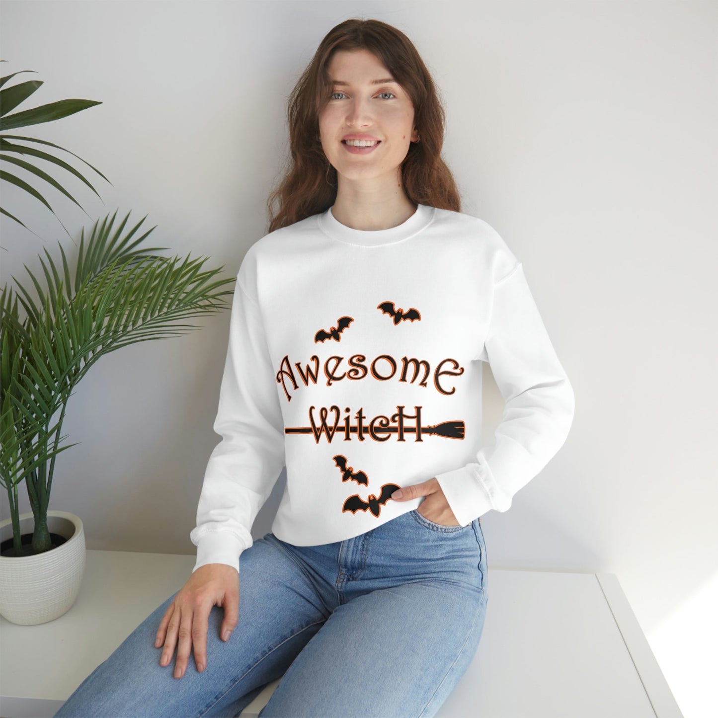 Awesome Witch Halloween Unisex Heavy Blend™ Crewneck Sweatshirt Ichaku [Perfect Gifts Selection]