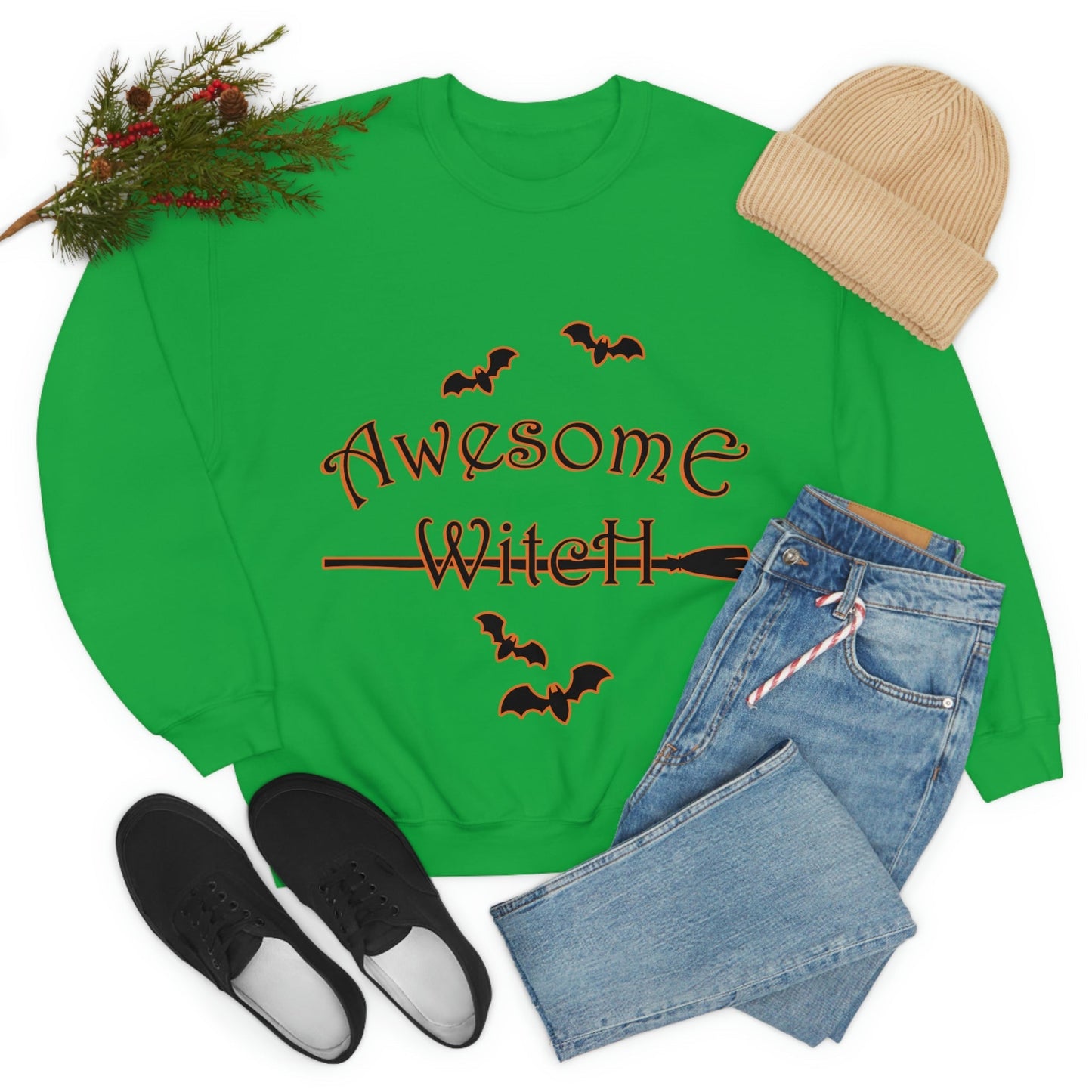 Awesome Witch Halloween Unisex Heavy Blend™ Crewneck Sweatshirt Ichaku [Perfect Gifts Selection]