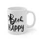 Bee Happy Positive Motivational Slogans Ceramic Mug 11oz Ichaku [Perfect Gifts Selection]