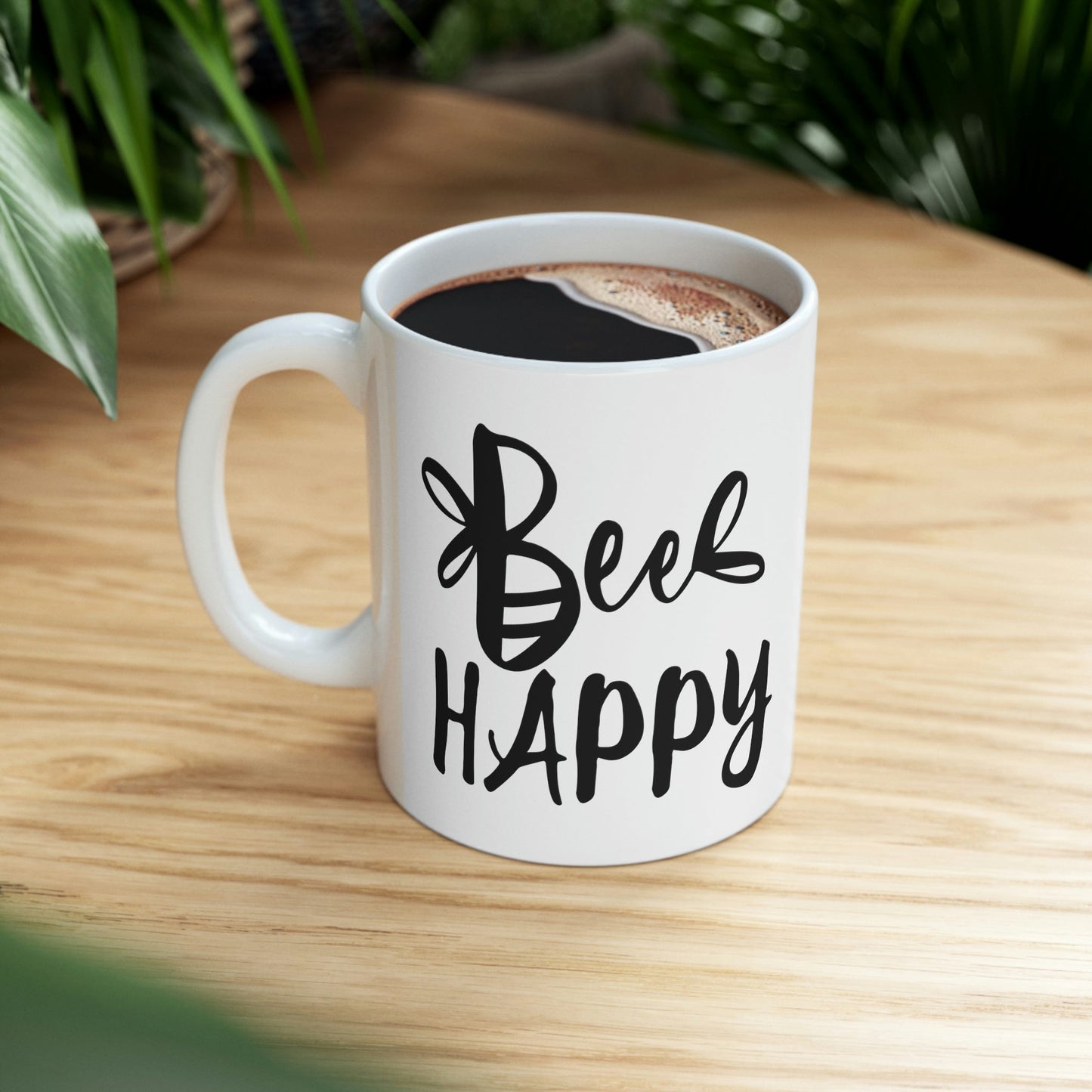 Bee Happy Positive Motivational Slogans Ceramic Mug 11oz Ichaku [Perfect Gifts Selection]