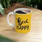 Bee Happy Positive Motivational Slogans Ceramic Mug 11oz Ichaku [Perfect Gifts Selection]