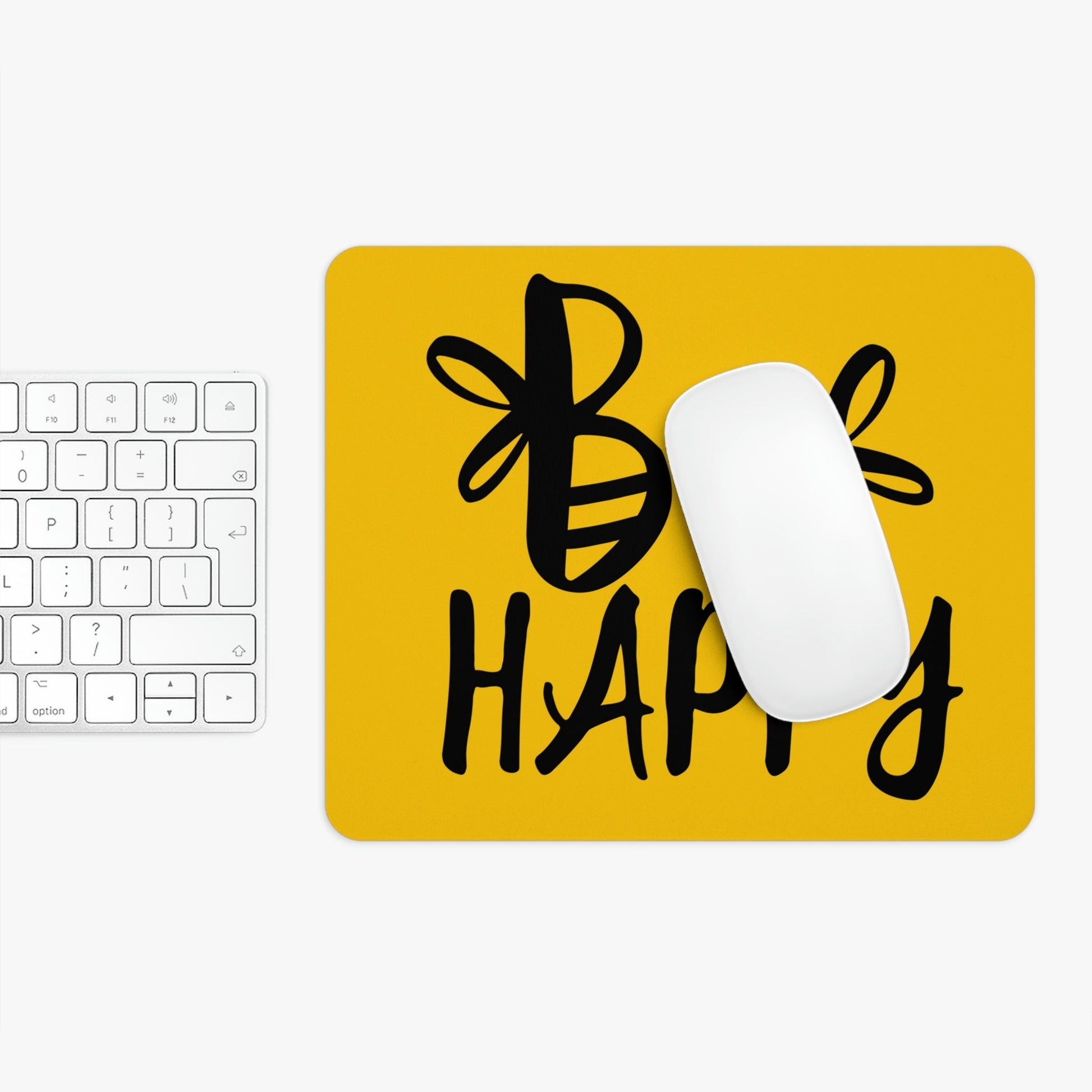 Bee Happy Positive Motivational Slogans Ergonomic Non-slip Creative Design Mouse Pad Ichaku [Perfect Gifts Selection]