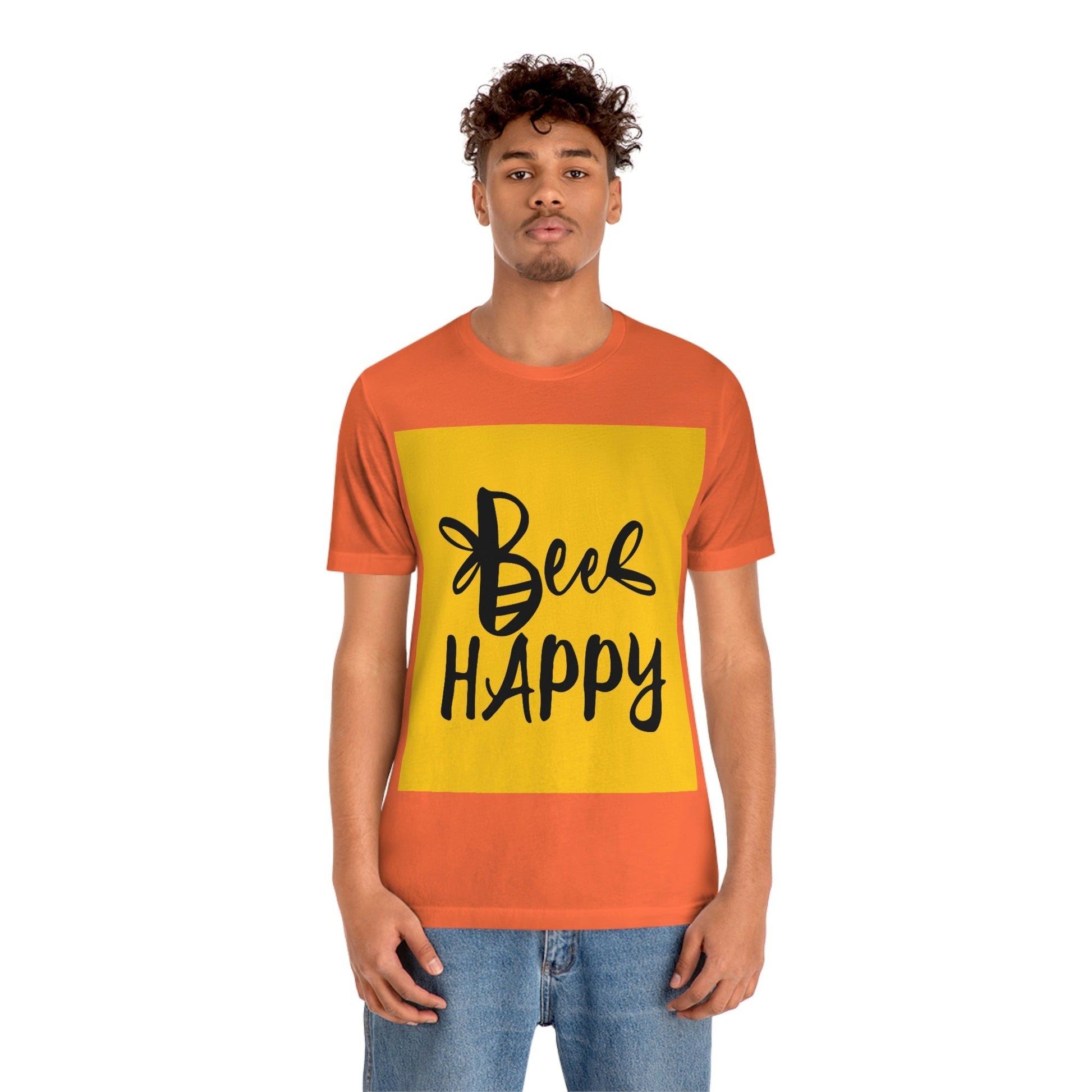 Bee Happy Positive Motivational Slogans Unisex Jersey Short Sleeve T-Shirt Ichaku [Perfect Gifts Selection]