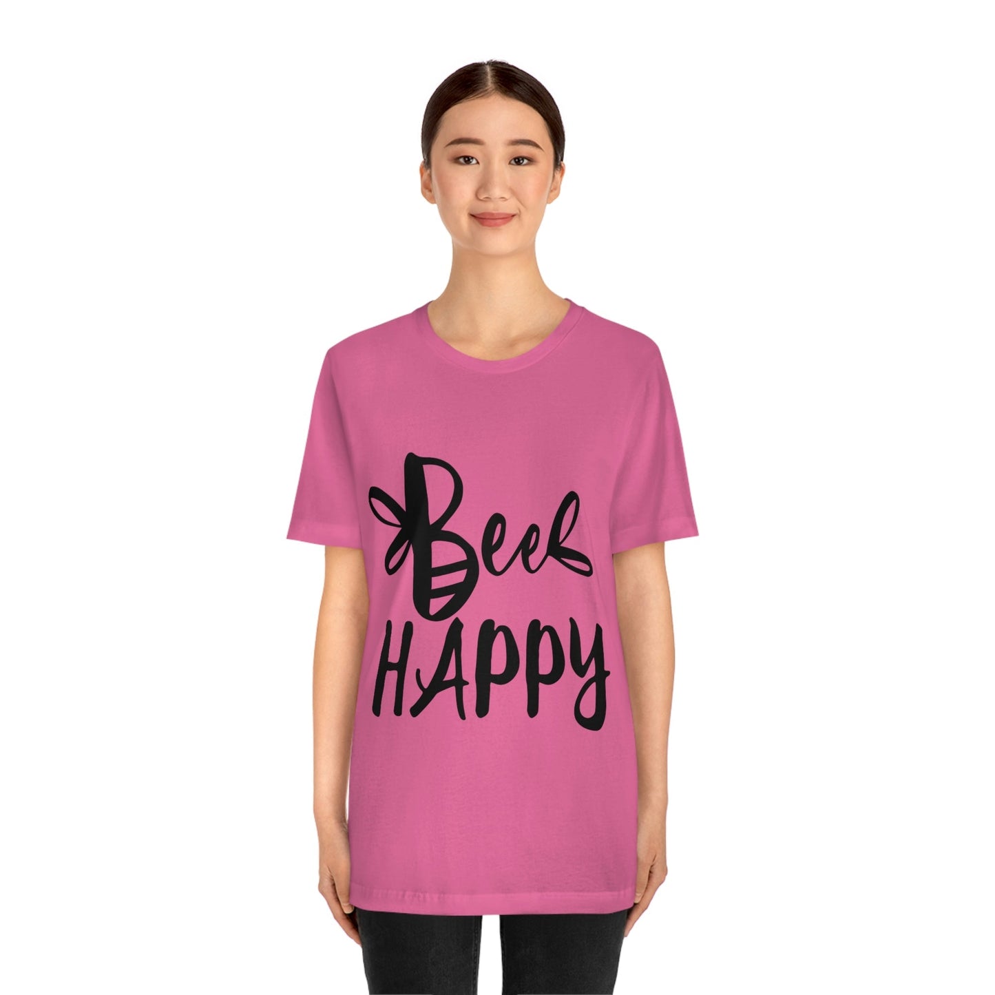 Bee Happy Positive Motivational Slogans Unisex Jersey Short Sleeve T-Shirt Ichaku [Perfect Gifts Selection]