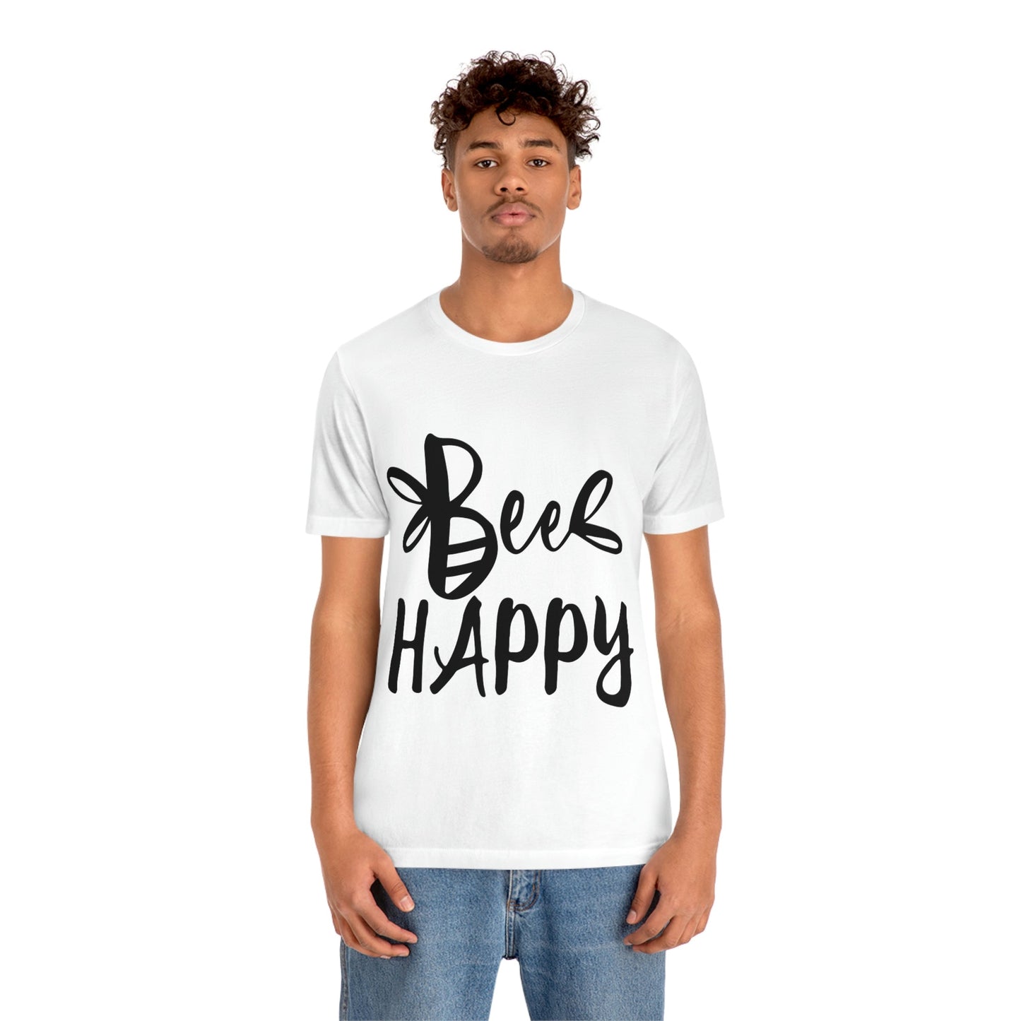 Bee Happy Positive Motivational Slogans Unisex Jersey Short Sleeve T-Shirt Ichaku [Perfect Gifts Selection]