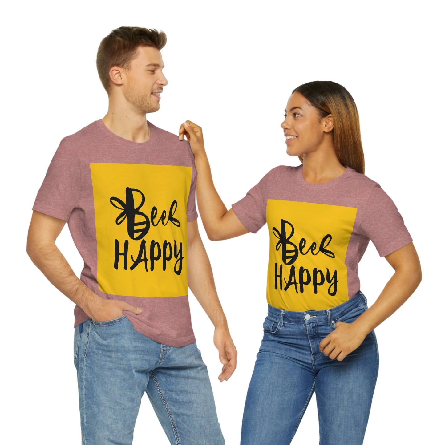 Bee Happy Positive Motivational Slogans Unisex Jersey Short Sleeve T-Shirt Ichaku [Perfect Gifts Selection]