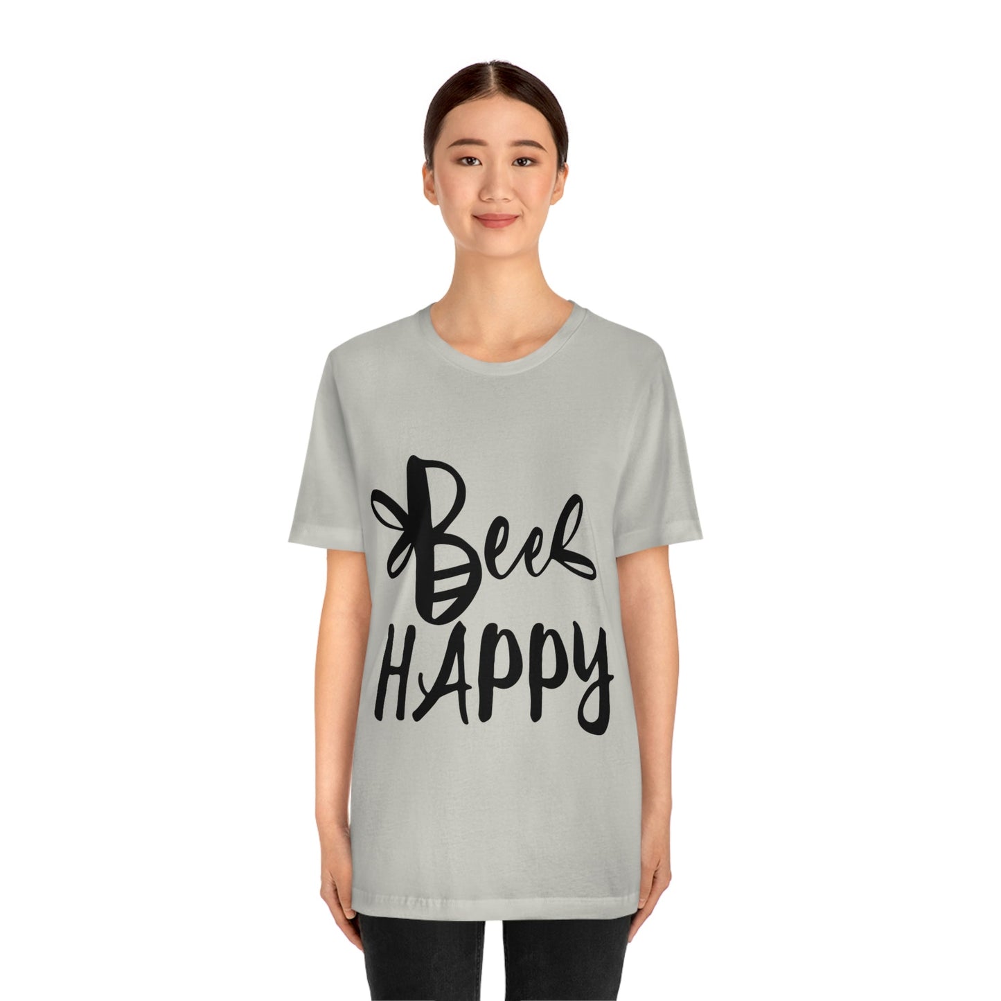 Bee Happy Positive Motivational Slogans Unisex Jersey Short Sleeve T-Shirt Ichaku [Perfect Gifts Selection]