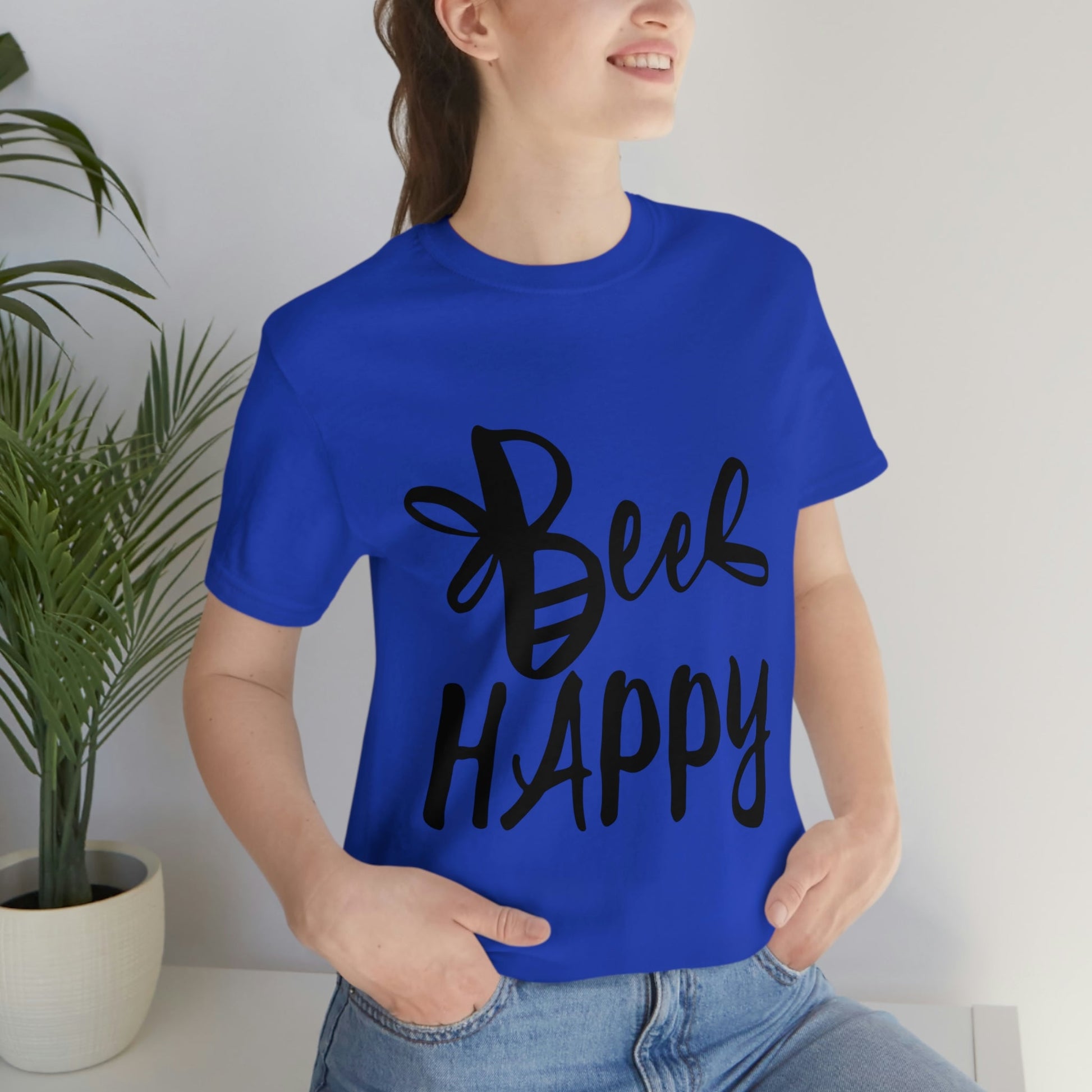 Bee Happy Positive Motivational Slogans Unisex Jersey Short Sleeve T-Shirt Ichaku [Perfect Gifts Selection]