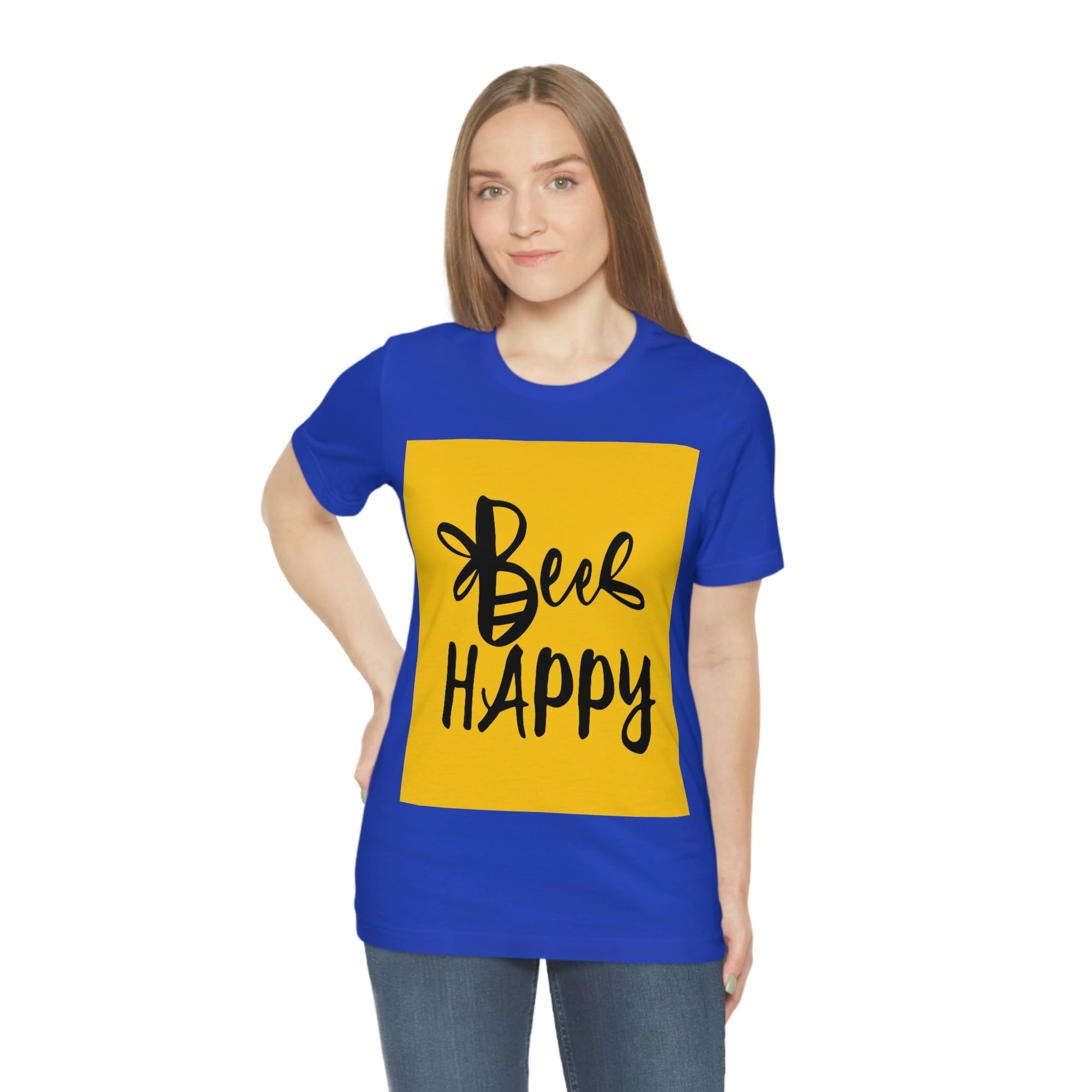 Bee Happy Positive Motivational Slogans Unisex Jersey Short Sleeve T-Shirt Ichaku [Perfect Gifts Selection]