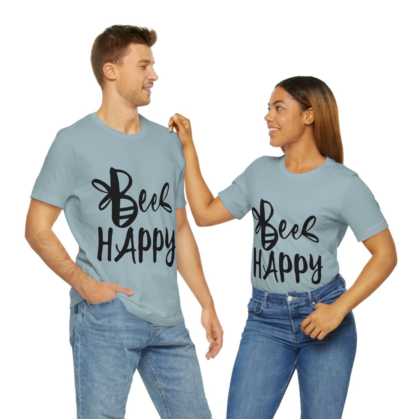 Bee Happy Positive Motivational Slogans Unisex Jersey Short Sleeve T-Shirt Ichaku [Perfect Gifts Selection]