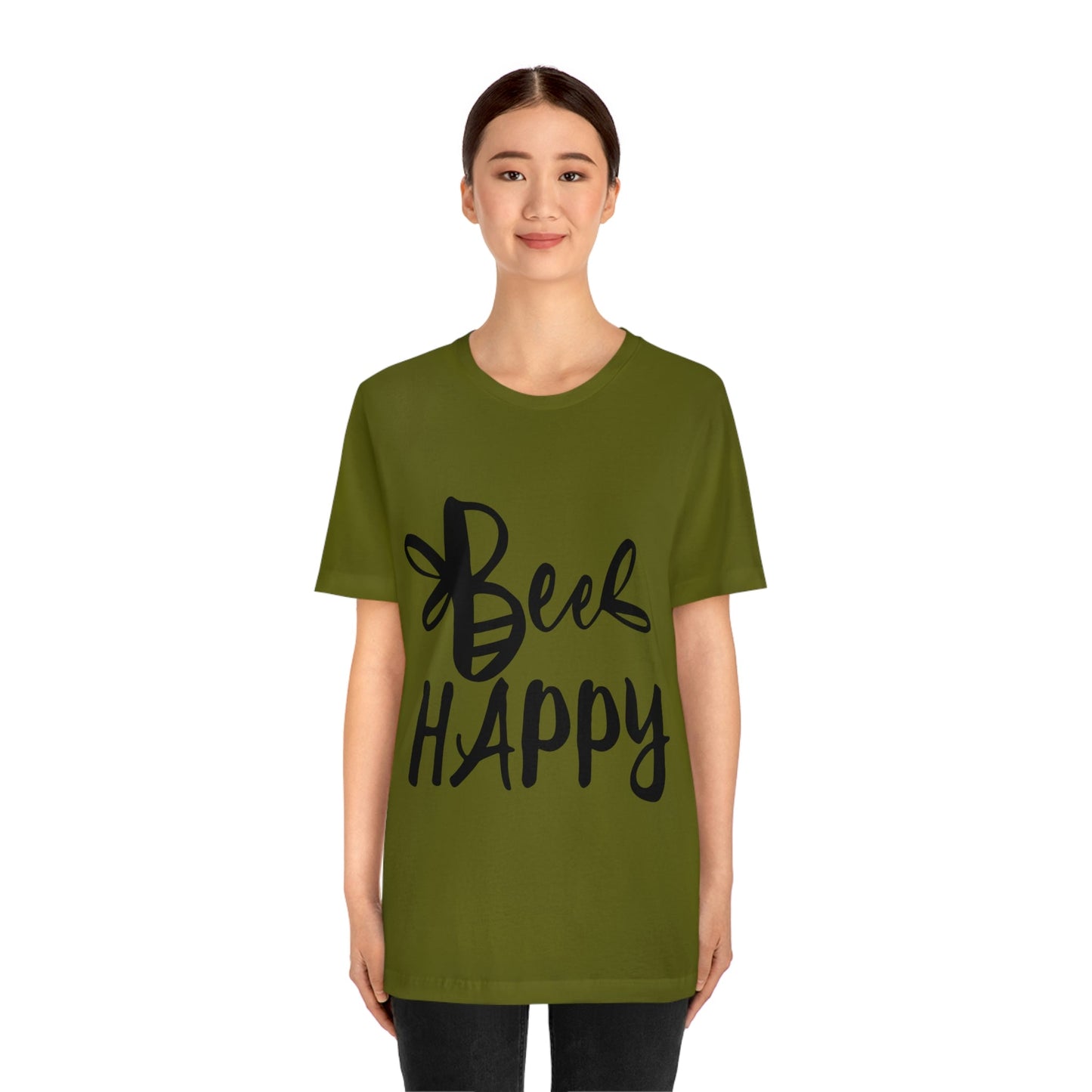 Bee Happy Positive Motivational Slogans Unisex Jersey Short Sleeve T-Shirt Ichaku [Perfect Gifts Selection]