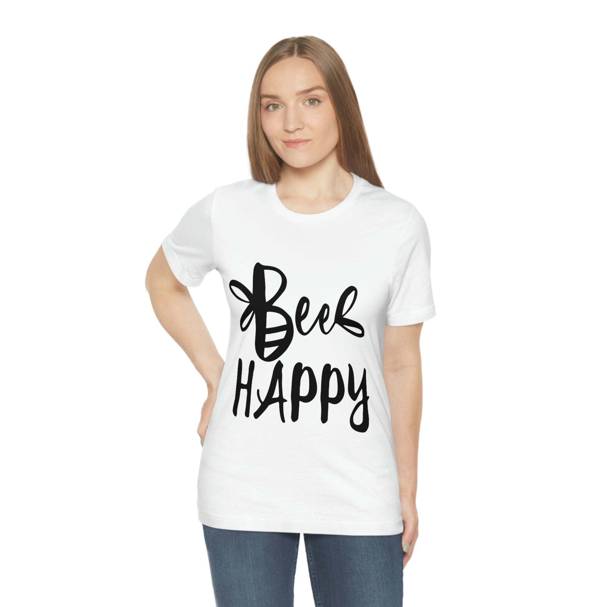 Bee Happy Positive Motivational Slogans Unisex Jersey Short Sleeve T-Shirt Ichaku [Perfect Gifts Selection]