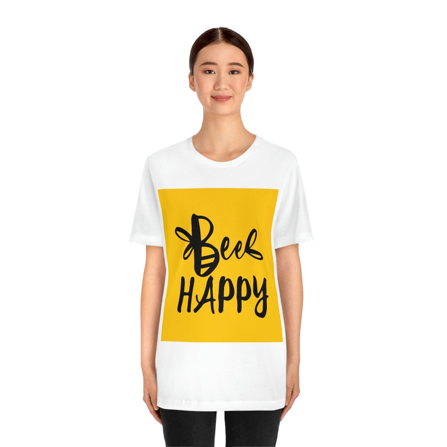 Bee Happy Positive Motivational Slogans Unisex Jersey Short Sleeve T-Shirt Ichaku [Perfect Gifts Selection]