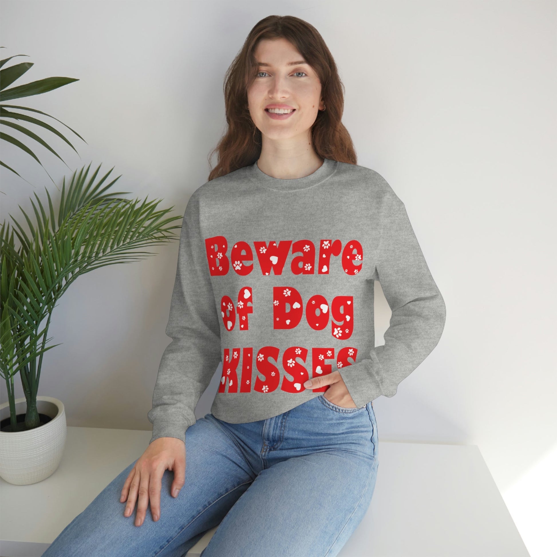 Beware Of Dog Kisses Puppy Love Quotes Unisex Heavy Blend™ Crewneck Sweatshirt Ichaku [Perfect Gifts Selection]