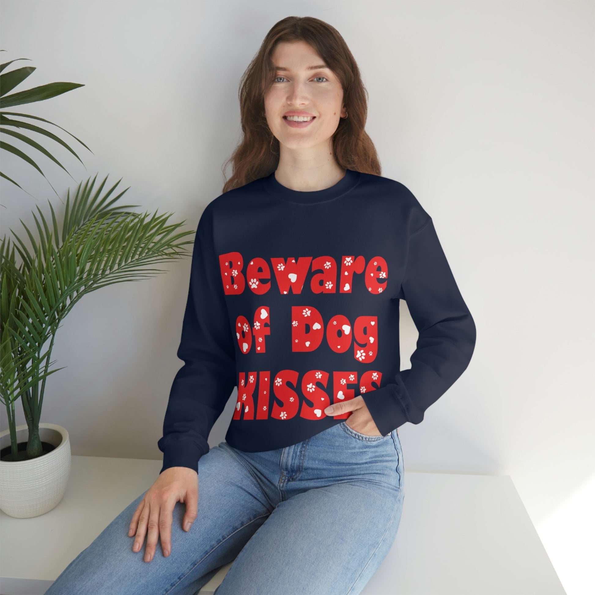 Beware Of Dog Kisses Puppy Love Quotes Unisex Heavy Blend™ Crewneck Sweatshirt Ichaku [Perfect Gifts Selection]