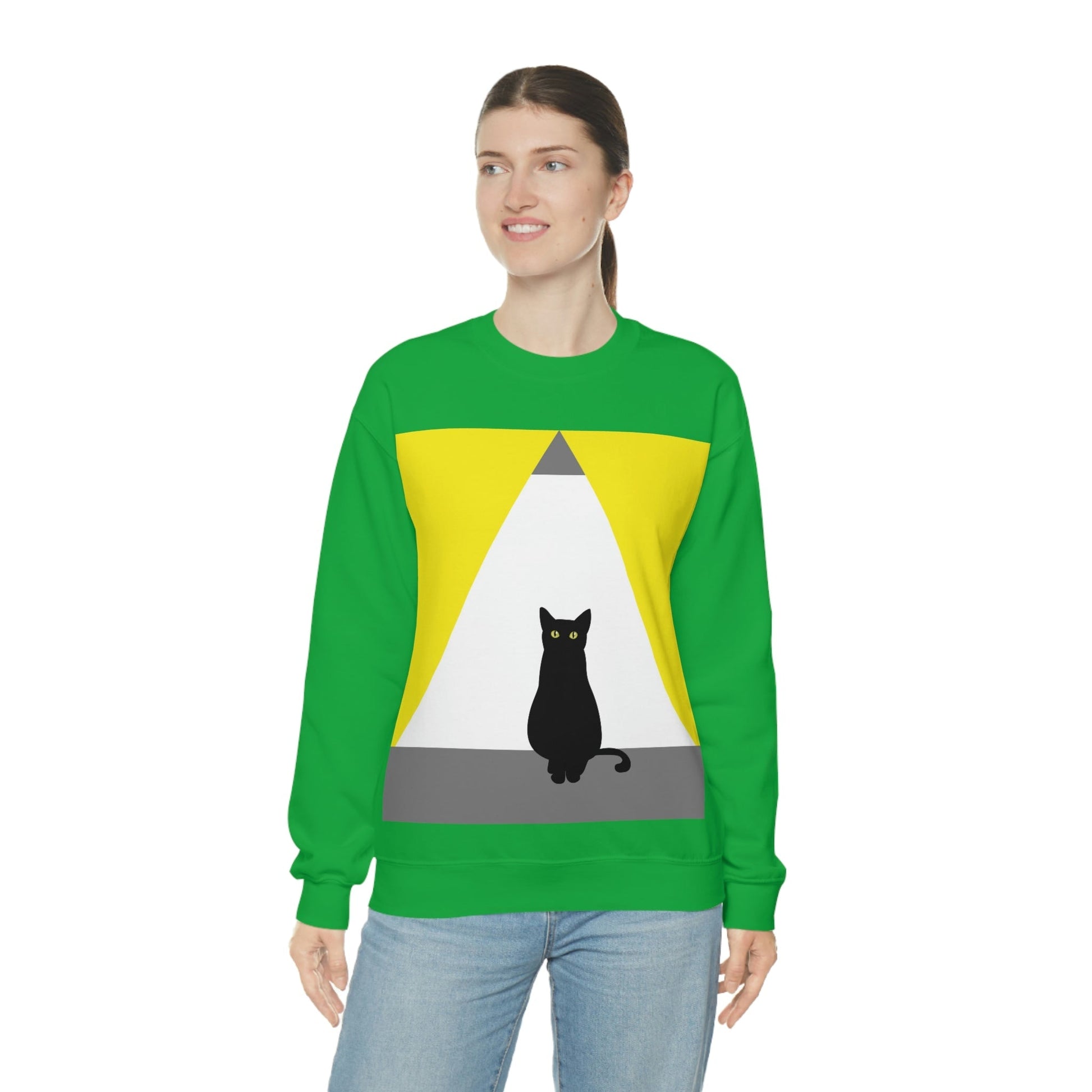 Black Cat Watching Lord of Light Looking At Sunset Unisex Heavy Blend™ Crewneck Sweatshirt Ichaku [Perfect Gifts Selection]