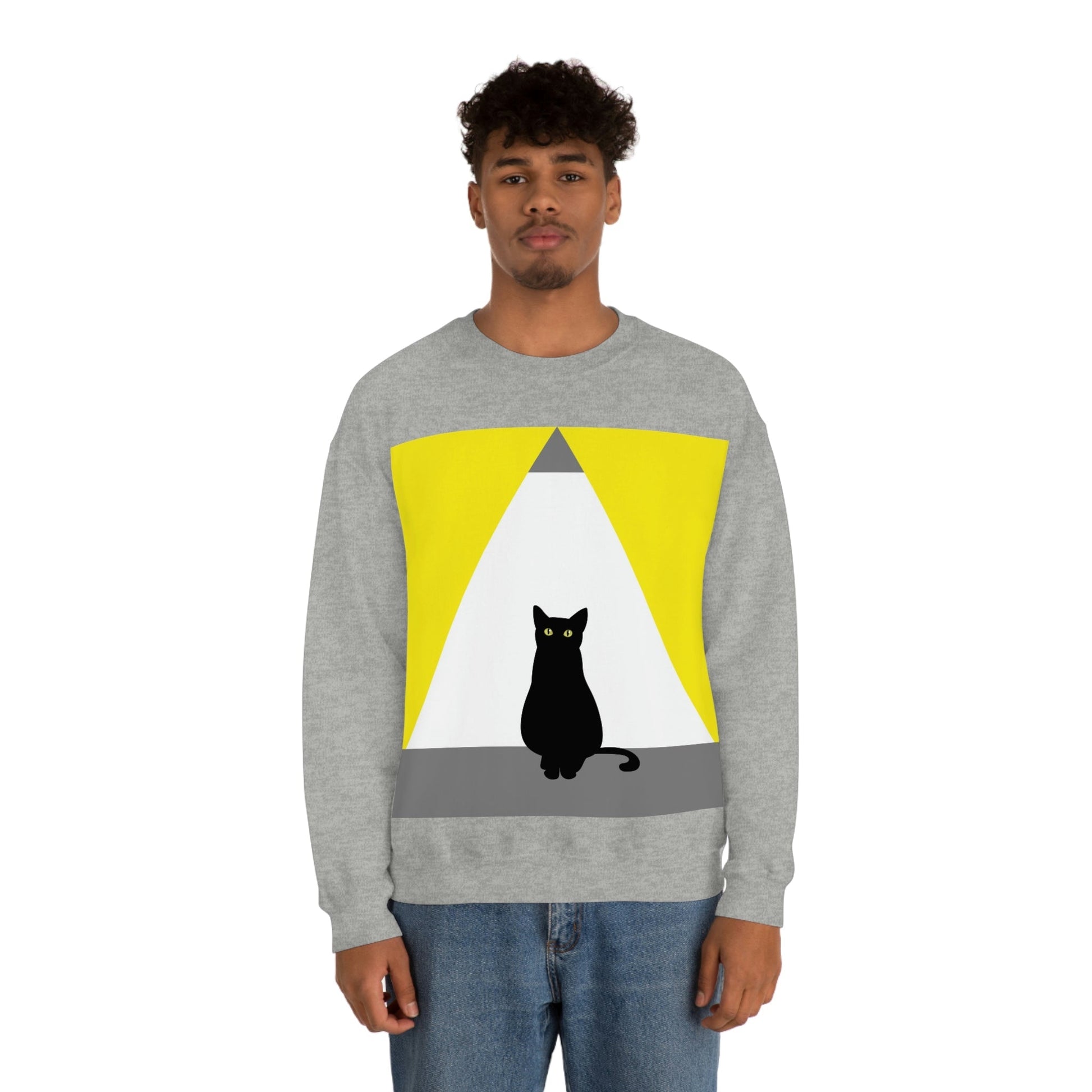 Black Cat Watching Lord of Light Looking At Sunset Unisex Heavy Blend™ Crewneck Sweatshirt Ichaku [Perfect Gifts Selection]