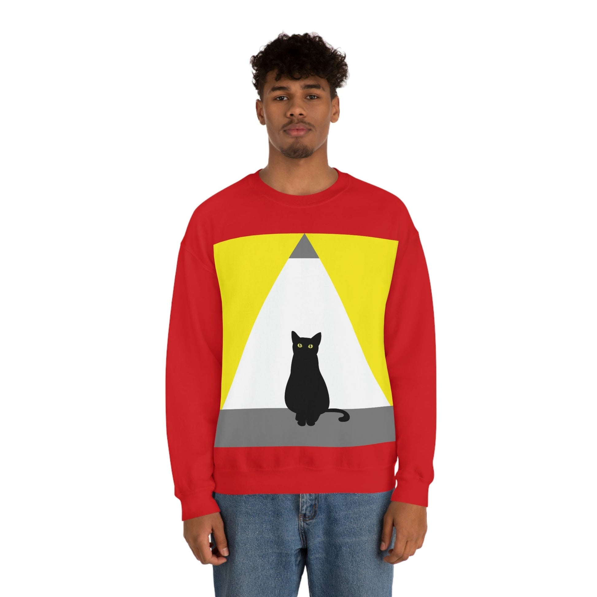 Black Cat Watching Lord of Light Looking At Sunset Unisex Heavy Blend™ Crewneck Sweatshirt Ichaku [Perfect Gifts Selection]