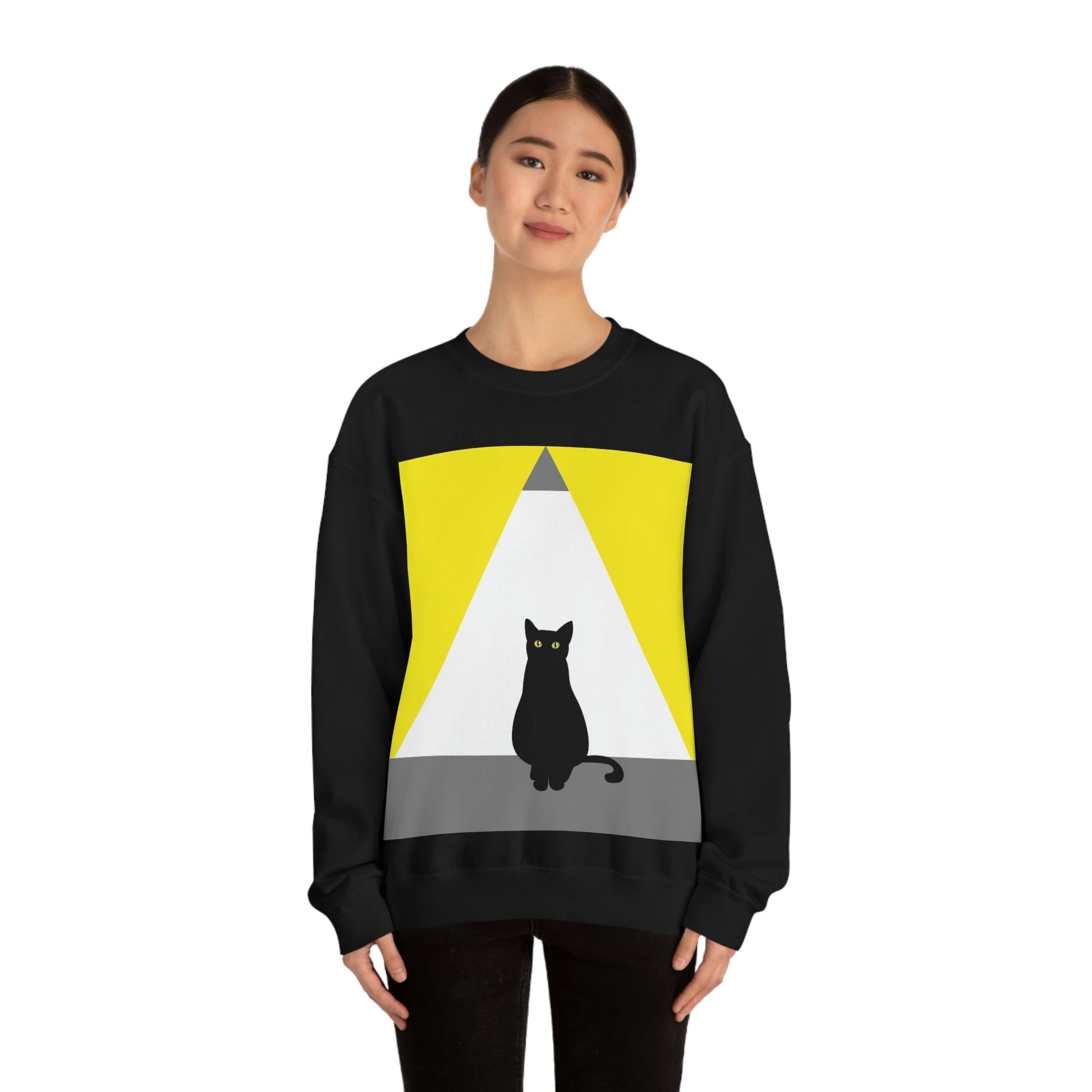 Black Cat Watching Lord of Light Looking At Sunset Unisex Heavy Blend™ Crewneck Sweatshirt Ichaku [Perfect Gifts Selection]