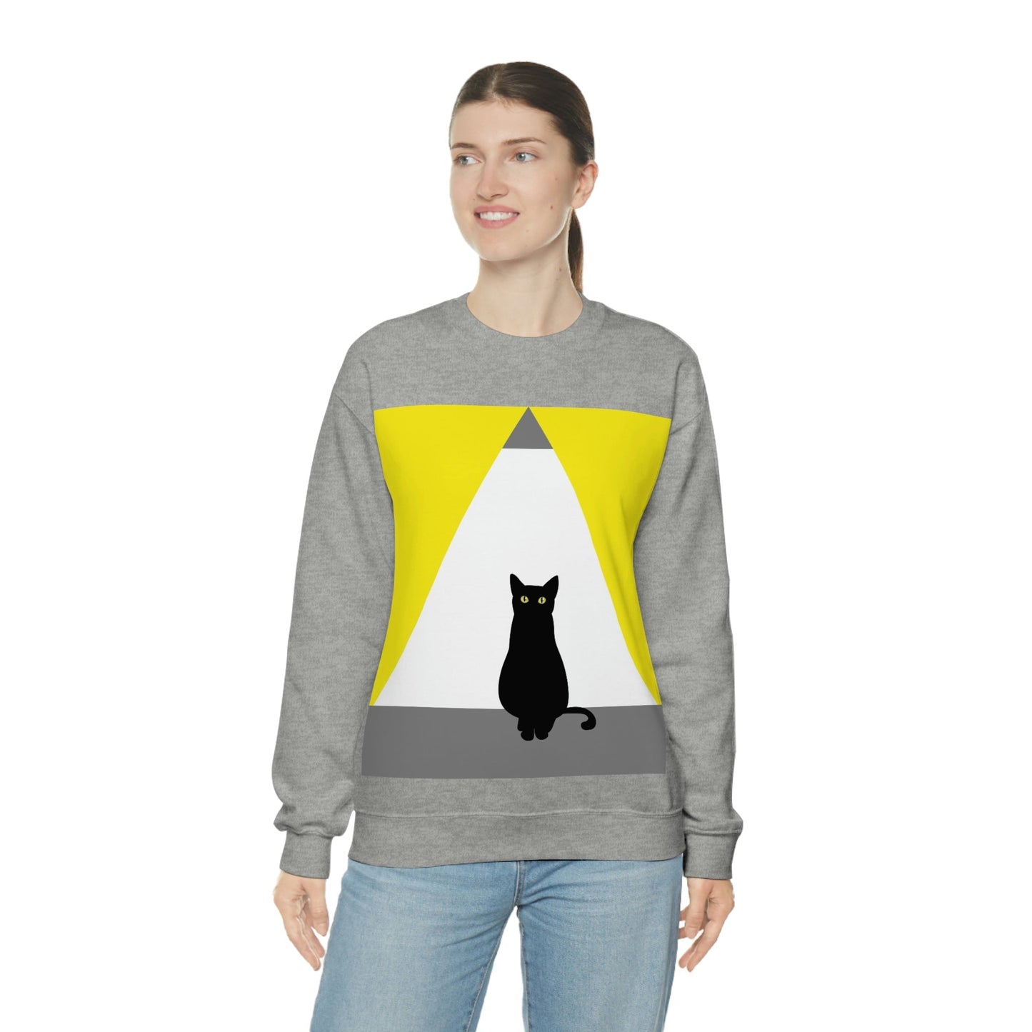 Black Cat Watching Lord of Light Looking At Sunset Unisex Heavy Blend™ Crewneck Sweatshirt Ichaku [Perfect Gifts Selection]