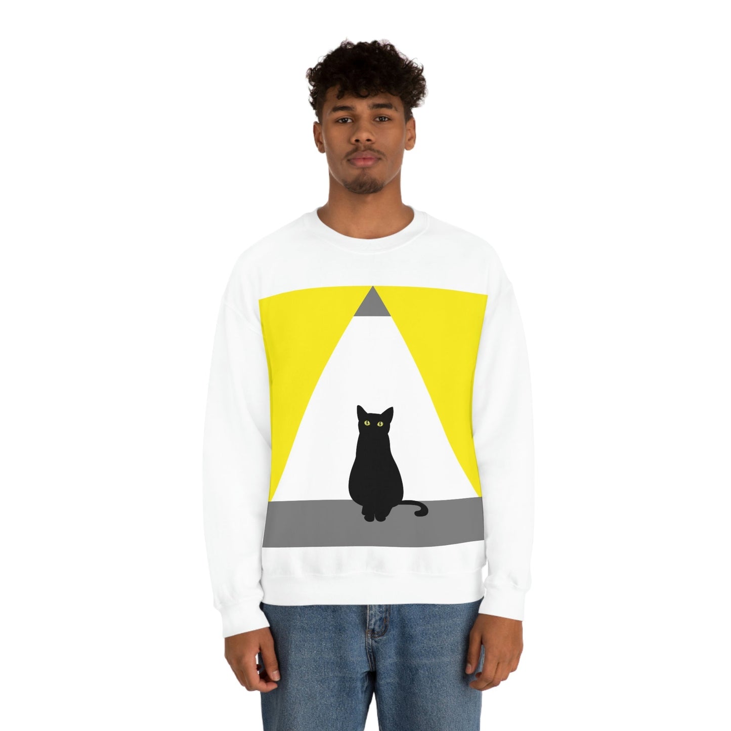 Black Cat Watching Lord of Light Looking At Sunset Unisex Heavy Blend™ Crewneck Sweatshirt Ichaku [Perfect Gifts Selection]