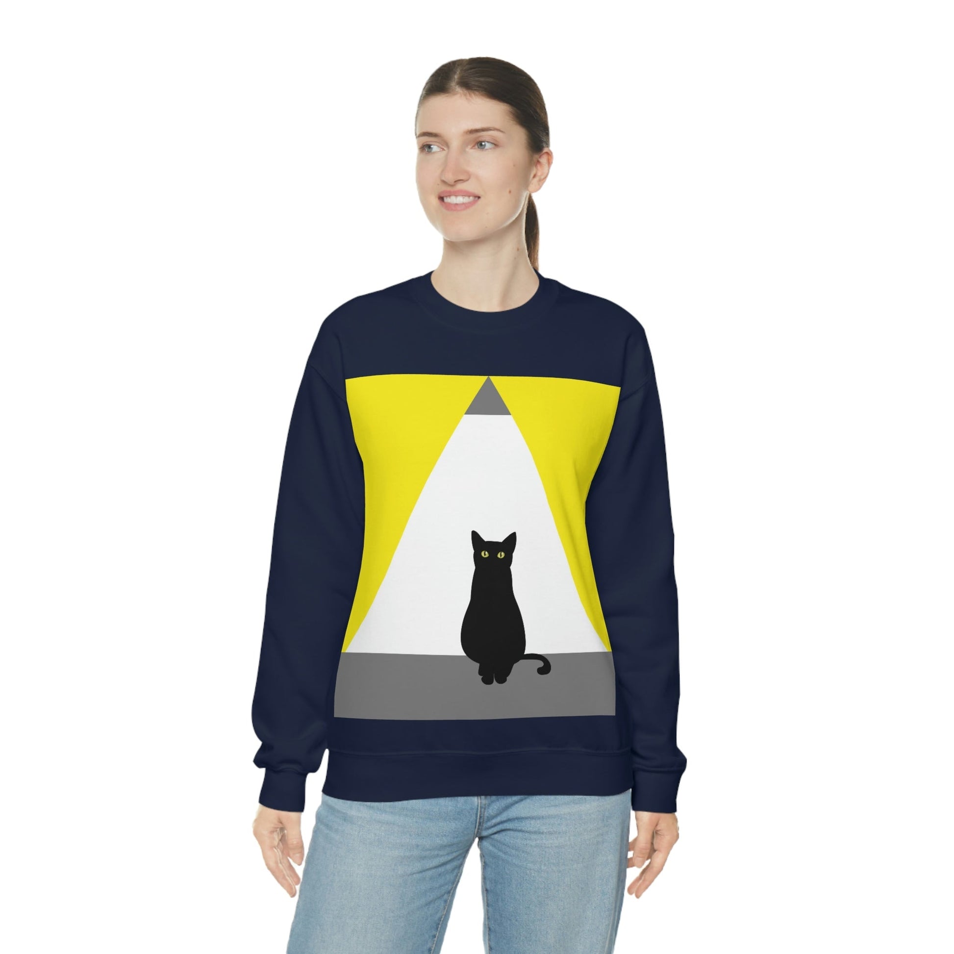 Black Cat Watching Lord of Light Looking At Sunset Unisex Heavy Blend™ Crewneck Sweatshirt Ichaku [Perfect Gifts Selection]