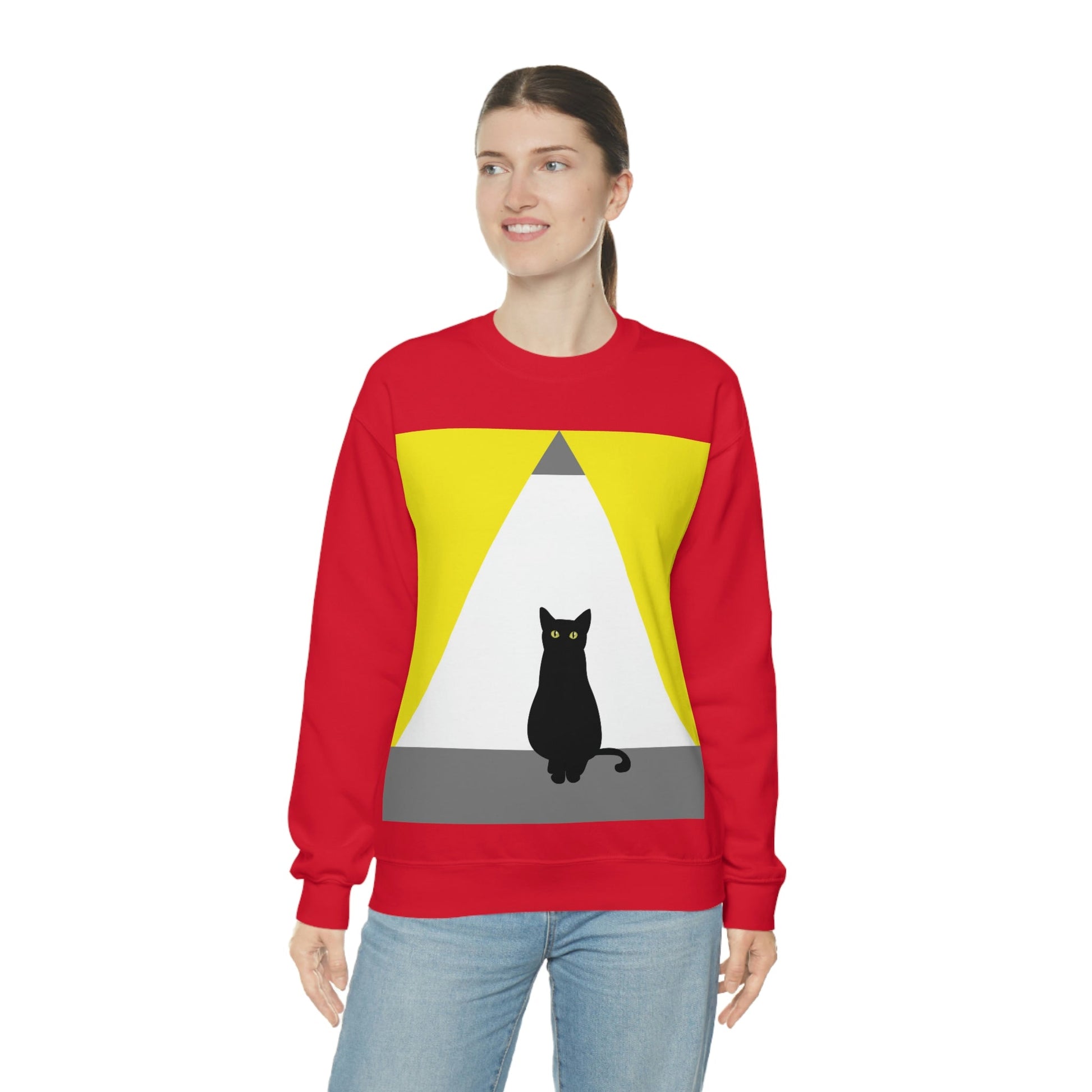 Black Cat Watching Lord of Light Looking At Sunset Unisex Heavy Blend™ Crewneck Sweatshirt Ichaku [Perfect Gifts Selection]